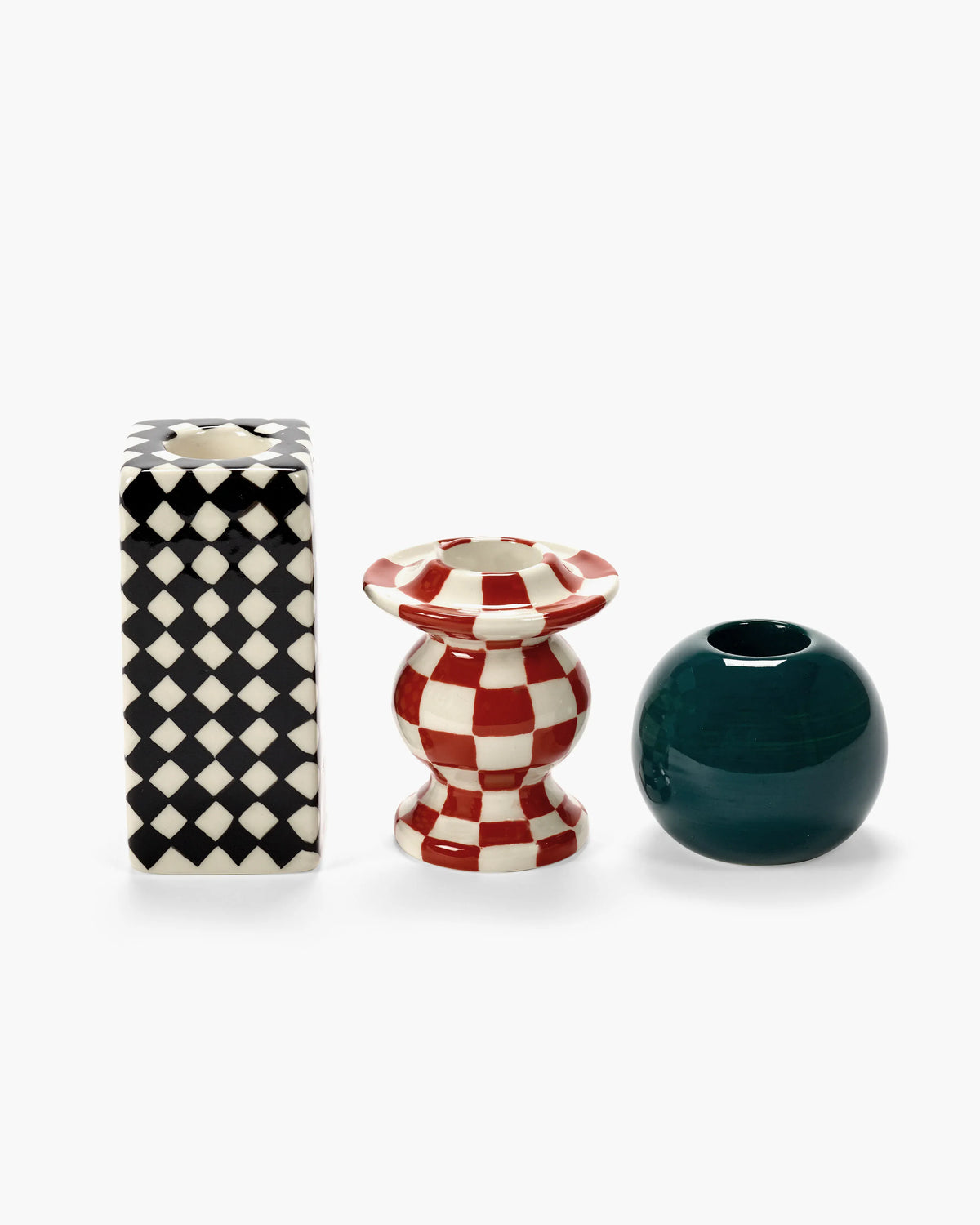 Κηροπήγια Chessboard - Κεραμικά Μαύρο Κόκκινο Άσπρο Μπλε Σετ Των 3 τμχ L6 x W6 x H7 cm SERAX