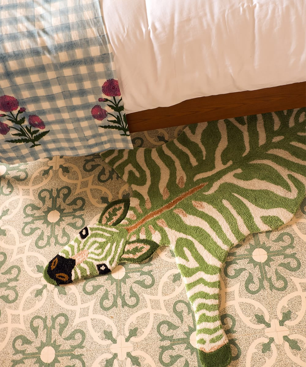 Χαλί Grassy Zebra Large - Μάλλινο Βαμβακερό Πράσινο Άσπρο 153 x 110 x 2 cm Doing Goods