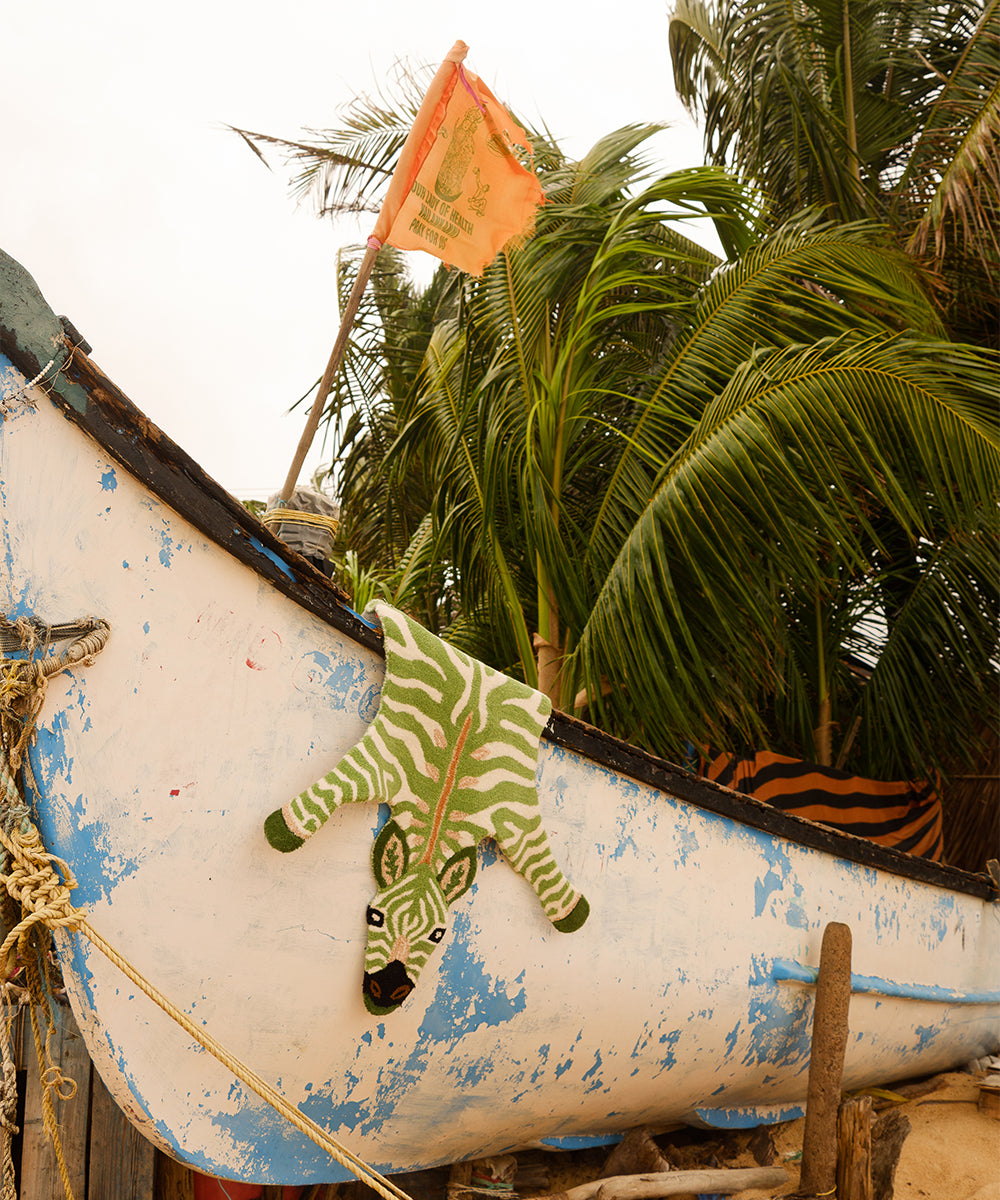 Χαλί Grassy Zebra Large - Μάλλινο Βαμβακερό Πράσινο Άσπρο 153 x 110 x 2 cm Doing Goods