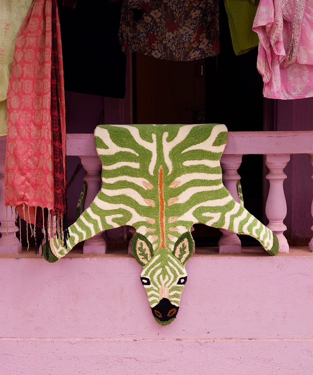 Χαλί Grassy Zebra Large - Μάλλινο Βαμβακερό Πράσινο Άσπρο 153 x 110 x 2 cm Doing Goods