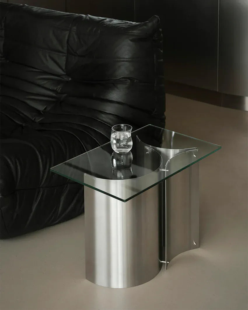 Βοηθητικό Τραπέζι Curated Sideboard Βουρτσισμένο Ανοξείδωτο Ατσάλι / Ενισχυμένο Γυαλί W32 x D50 x H36cm Kristina Dam Studio