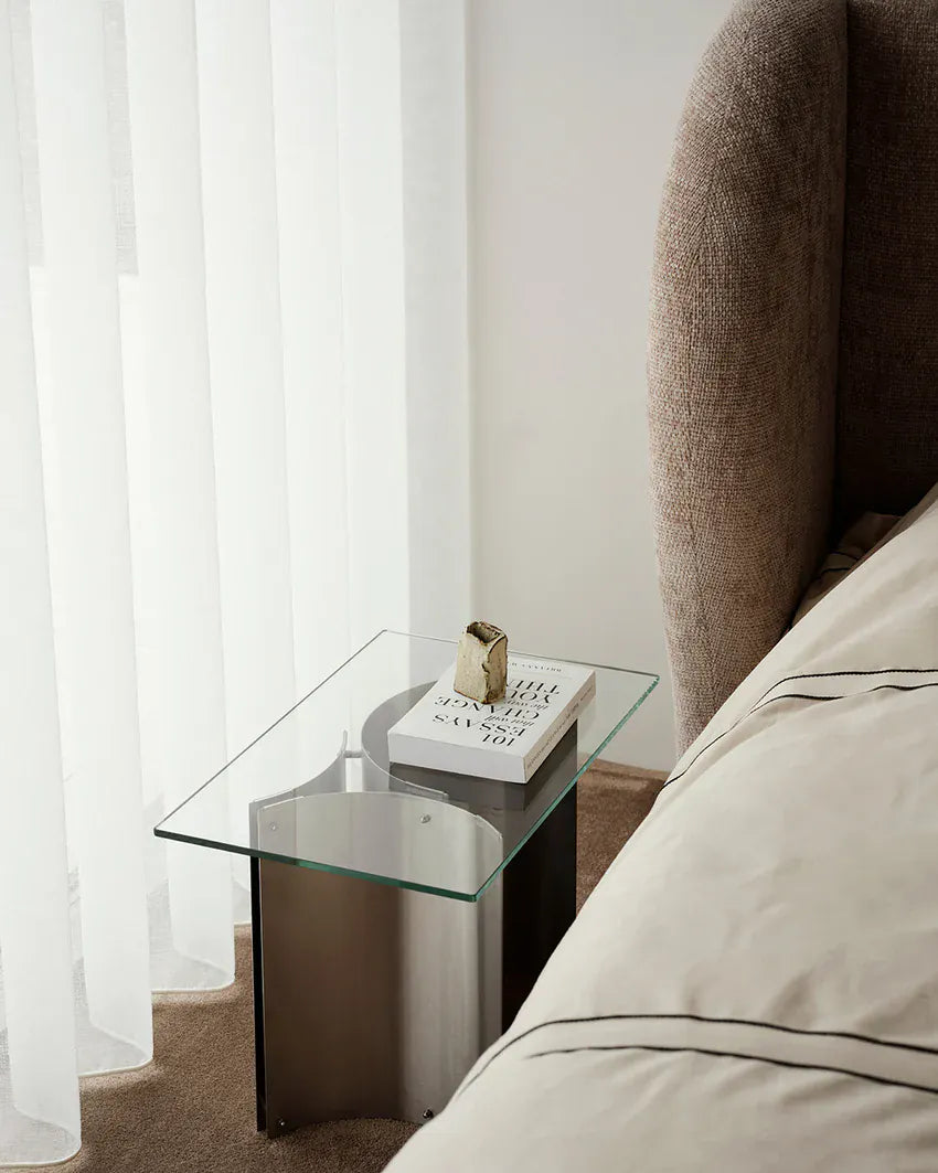 Βοηθητικό Τραπέζι Curated Sideboard Βουρτσισμένο Ανοξείδωτο Ατσάλι / Ενισχυμένο Γυαλί W32 x D50 x H36cm Kristina Dam Studio