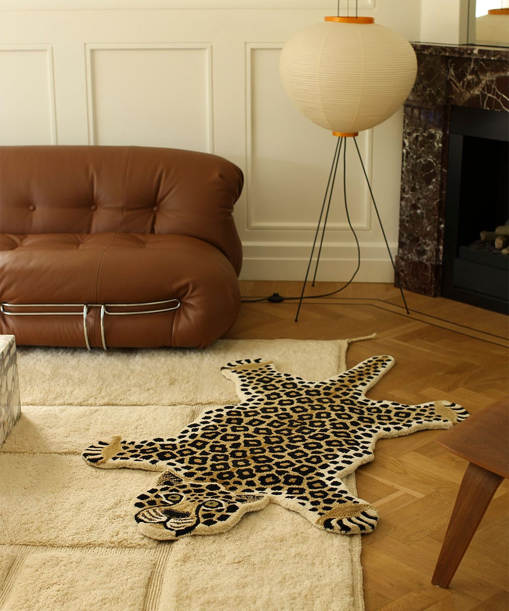 Χαλί Loony Leopard Large - Μάλλινο Βαμβακερό Μαύρο Κίτρινο 150 x 90 x 2 cm Doing Goods