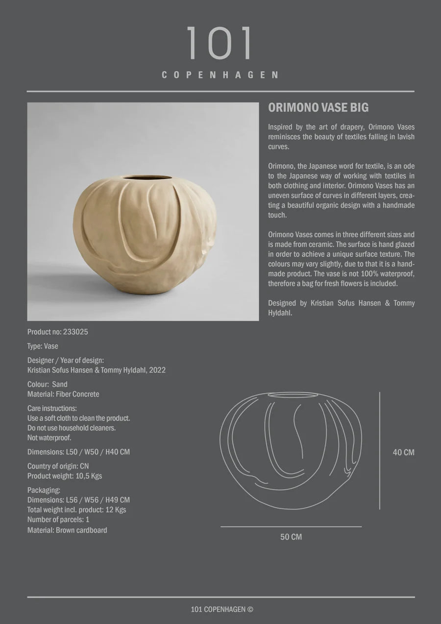 101 COPENHAGEN Βάζο Orimono Vase Medio Κεραμικό Διακοσμητικό Βάζο Μπεζ Η24x30x30cm 101 COPENHAGEN