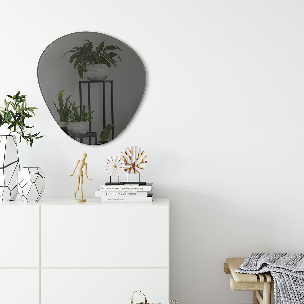 Καθρέφτης Τοίχου - Γυαλί Ασύμμετρος Ζεστό Γκρι Η70 x B67,7 cm INCADO