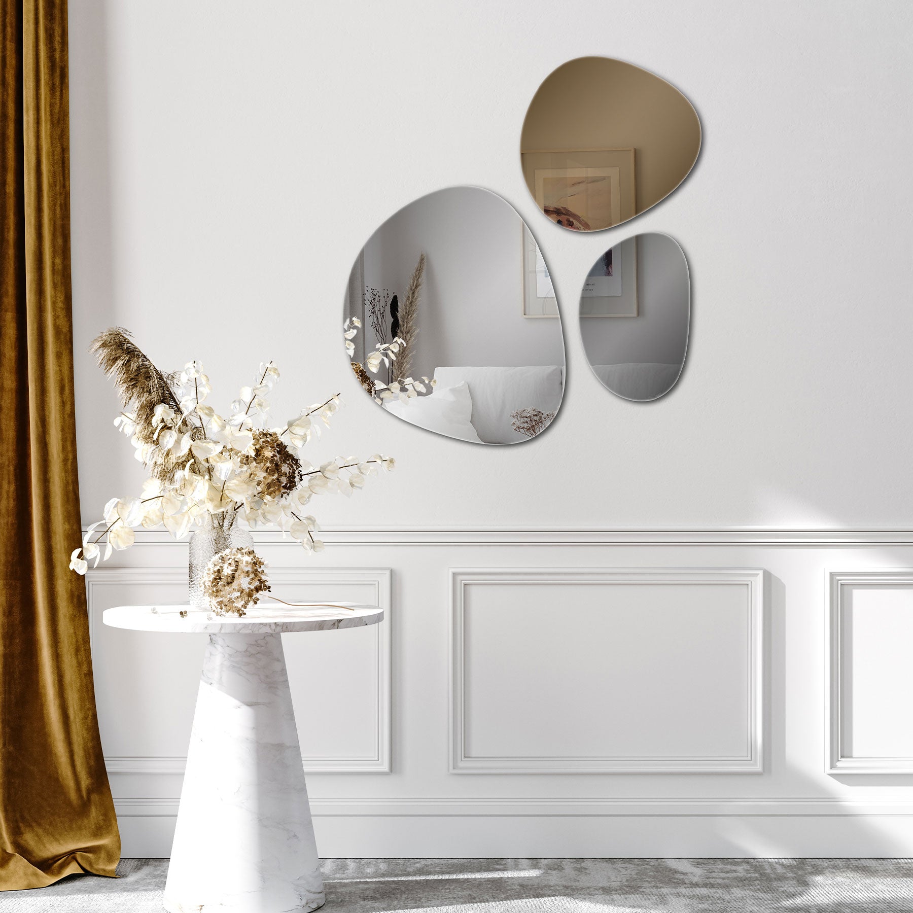 Καθρέφτης Τοίχου Silver - Bronze Γκρι Διαφανής Σετ Των 3 τμχ W37.5 x H35.5 / W46 x H53.3 / W23.2 x H35 cm INCADO