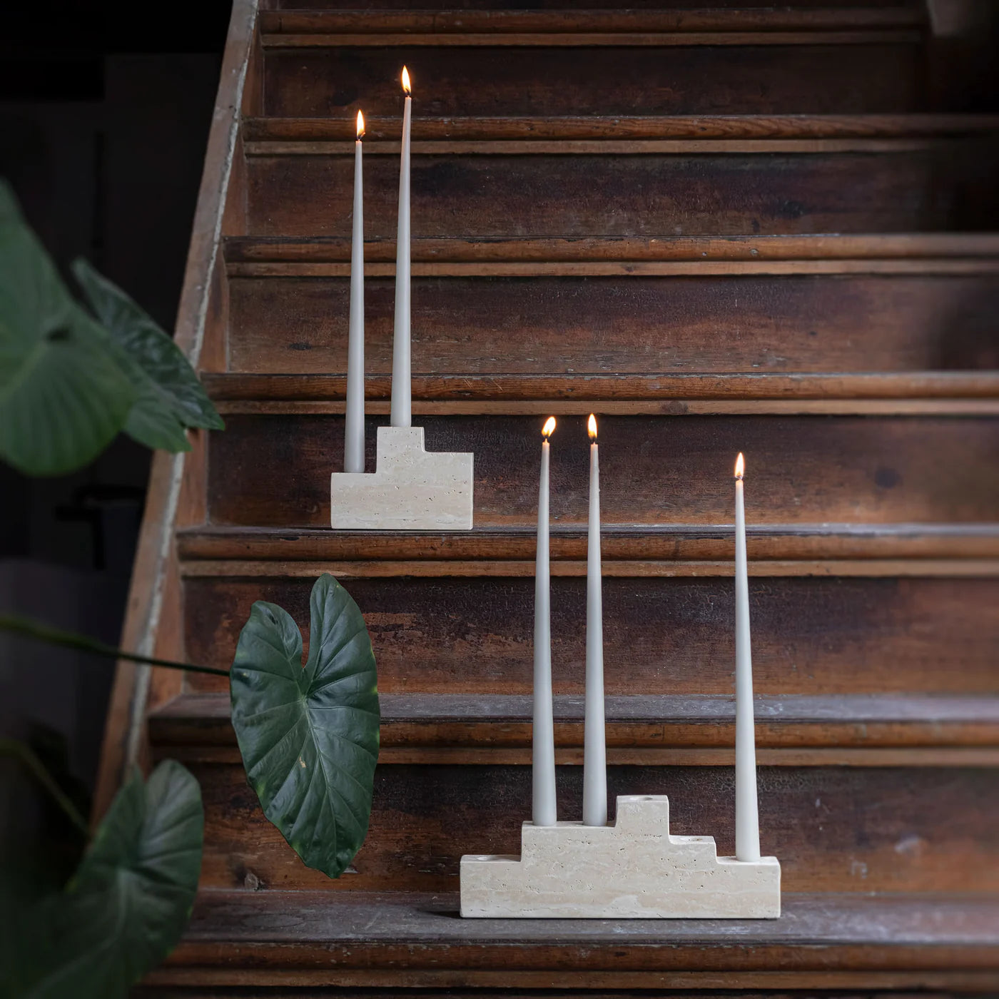 METTE DITMER Κηροπήγιο Κηροπήγιο STEP Trio Μπεζ Τραβερτίνη W4 x L16,5 x H12 cm METTE DITMER