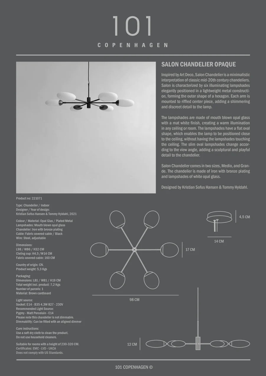 101 COPENHAGEN Φωτιστικό οροφής Φωτιστικό Οροφής Salon Chandelier Γκρι Μέταλλο/Γυαλί 86x98x32 cm 101 COPENHAGEN