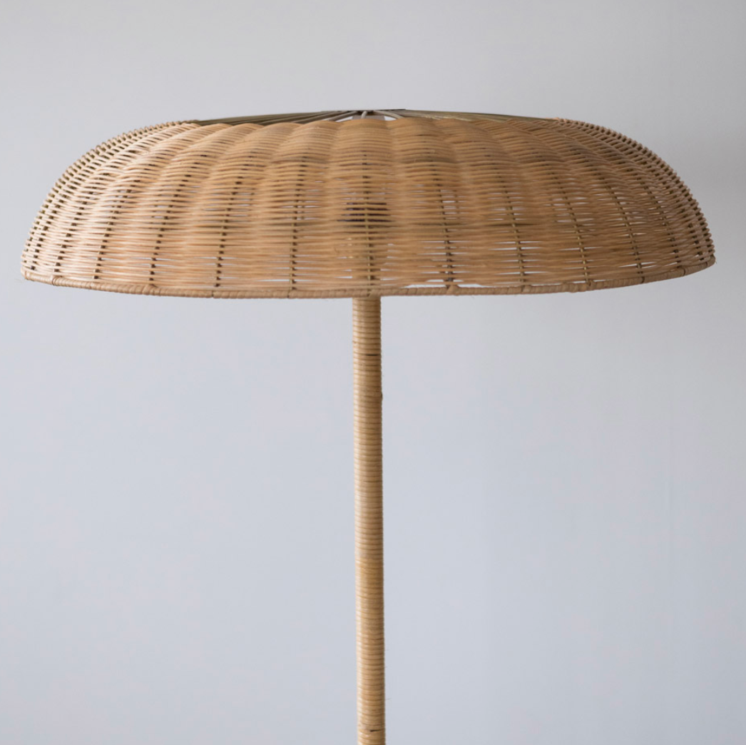 HINTSDECO Φωτιστικό Δαπέδου Φωτιστικό Δαπέδου BALZAC Rattan/Brass 30x30xH145cm Αμπαζούρ 65x65x20cm cm E27 Max60W Hintsdeco Collection