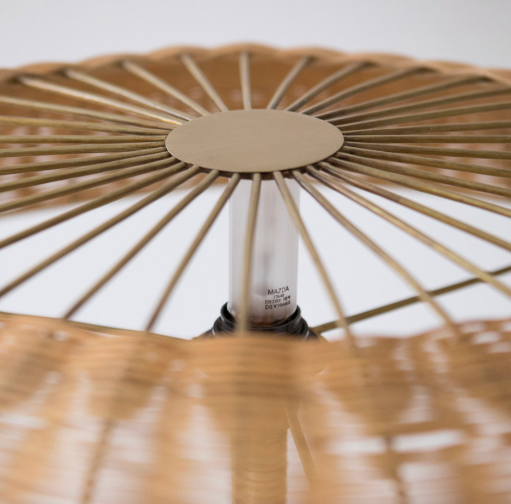 HINTSDECO Φωτιστικό Δαπέδου Φωτιστικό Δαπέδου BALZAC Rattan/Brass 30x30xH145cm Αμπαζούρ 65x65x20cm cm E27 Max60W Hintsdeco Collection