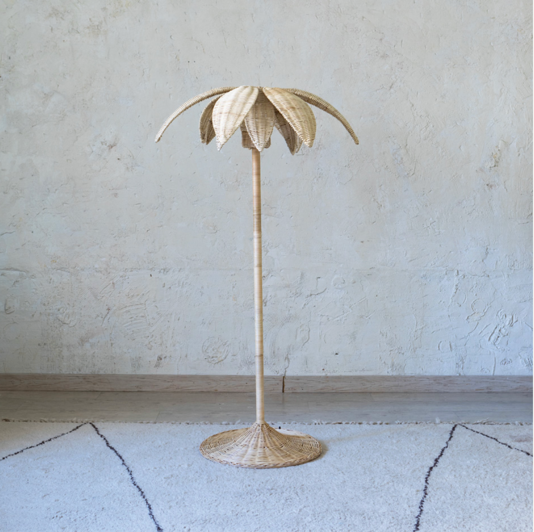HINTSDECO Φωτιστικό Δαπέδου Φωτιστικό Δαπέδου PALM Rattan/Μέταλλο 45x45xΗ138 cm Αμπαζούρ 75x75x25cm E27 Max60W Hintsdeco Collection