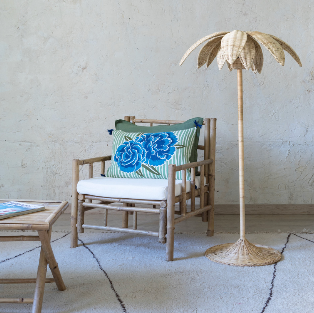 HINTSDECO Φωτιστικό Δαπέδου Φωτιστικό Δαπέδου PALM Rattan/Μέταλλο 45x45xΗ138 cm Αμπαζούρ 75x75x25cm E27 Max60W Hintsdeco Collection
