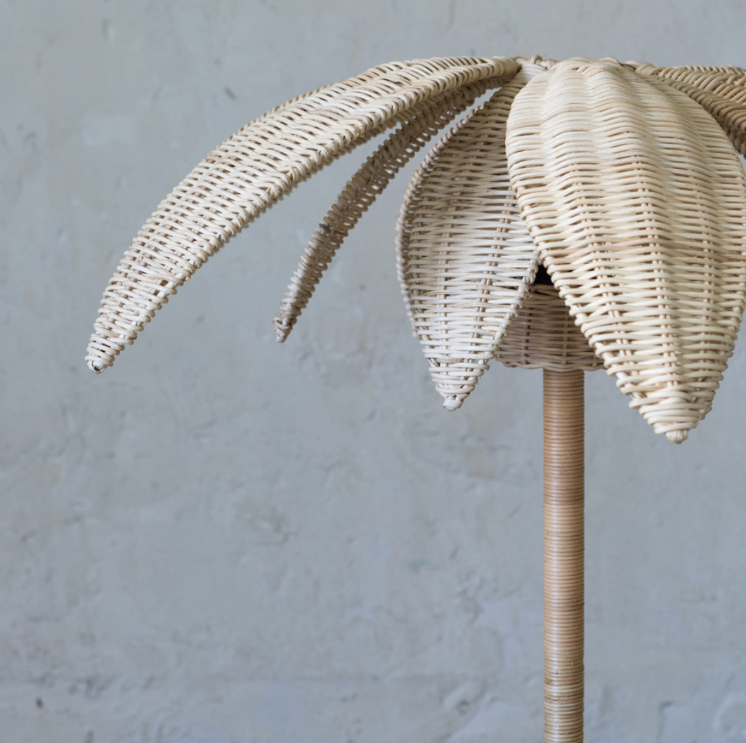 HINTSDECO Φωτιστικό Δαπέδου Φωτιστικό Δαπέδου PALM Rattan/Μέταλλο 45x45xΗ138 cm Αμπαζούρ 75x75x25cm E27 Max60W Hintsdeco Collection