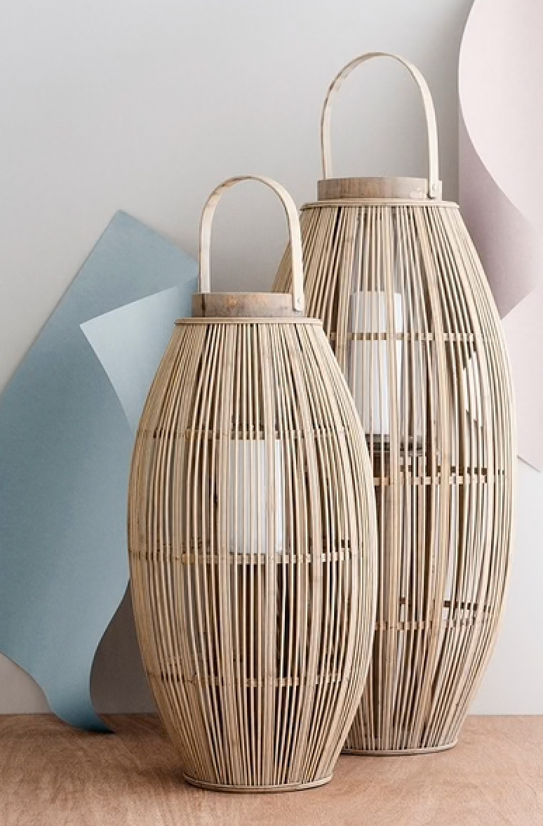 Broste Copenhagen Φανάρι Διακοσμητικό Φανάρι Aleta Lantern Natural, Bamboo/Glass Ø39 x H77,5 cm, 14 x 35 cm Broste Copenhagen