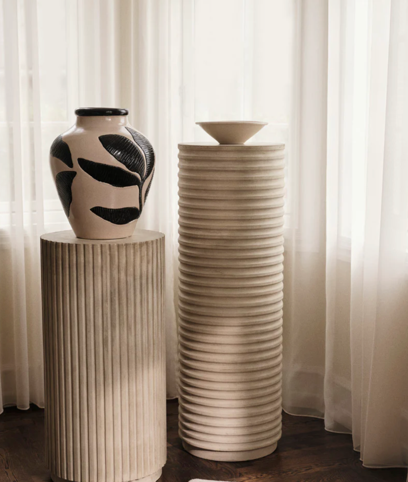Decorative Vase Herbert Ceramic Ø33 x H40 cm Black/ Off White Broste Copenhagen
