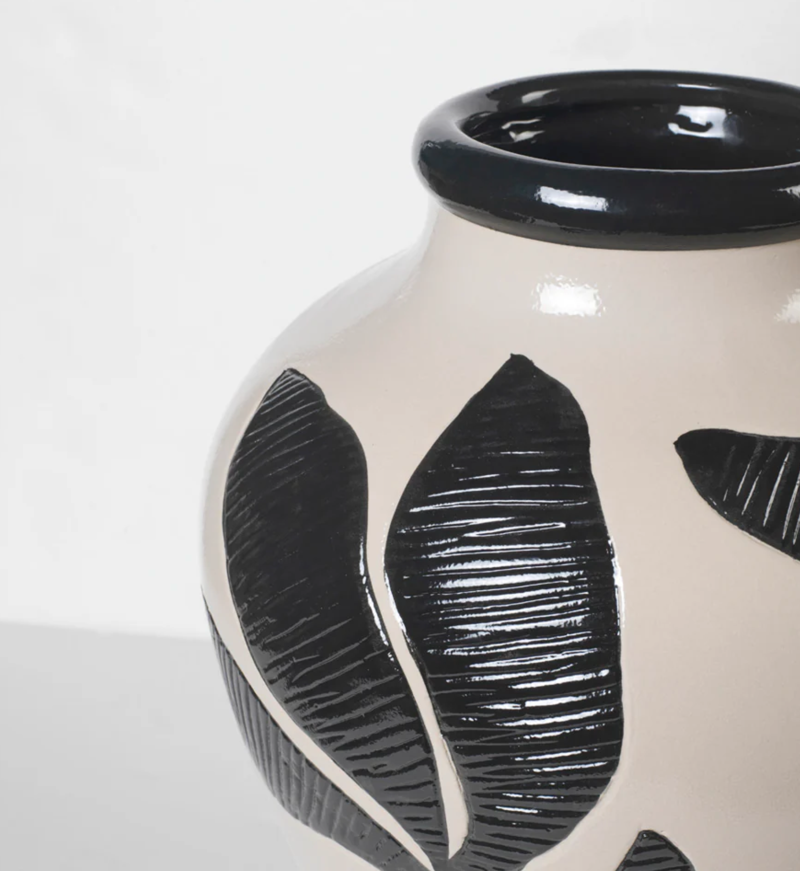 Decorative Vase Herbert Ceramic Ø33 x H40 cm Black/ Off White Broste Copenhagen