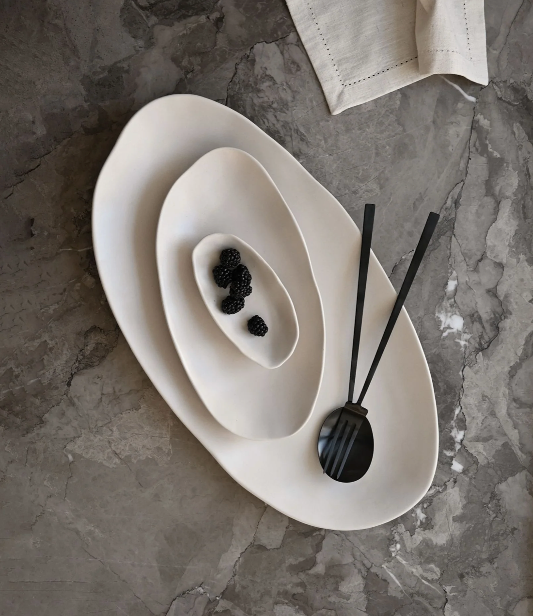 101 COPENHAGEN Διακοσμητικός Δίσκος Πιατέλα Native Oval Tray, Petit Set Of 2 Stoneware Άσπρο Birch L15/ W8/H3 cm 101 COPENHAGEN