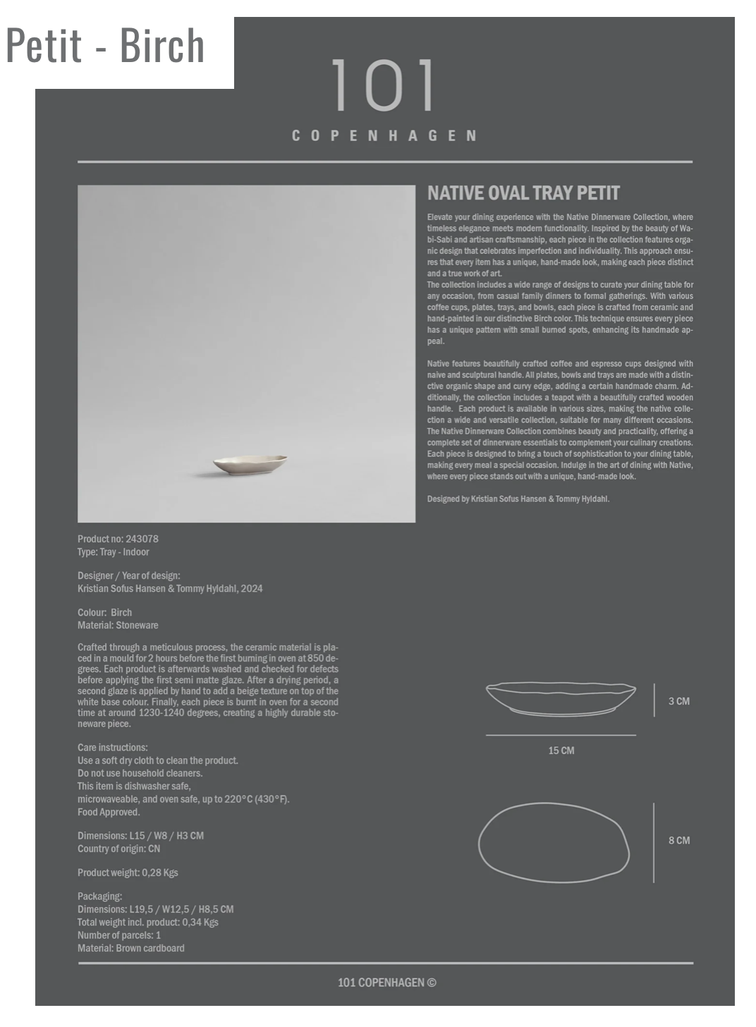 101 COPENHAGEN Διακοσμητικός Δίσκος Πιατέλα Native Oval Tray, Petit Set Of 2 Stoneware Άσπρο Birch L15/ W8/H3 cm 101 COPENHAGEN