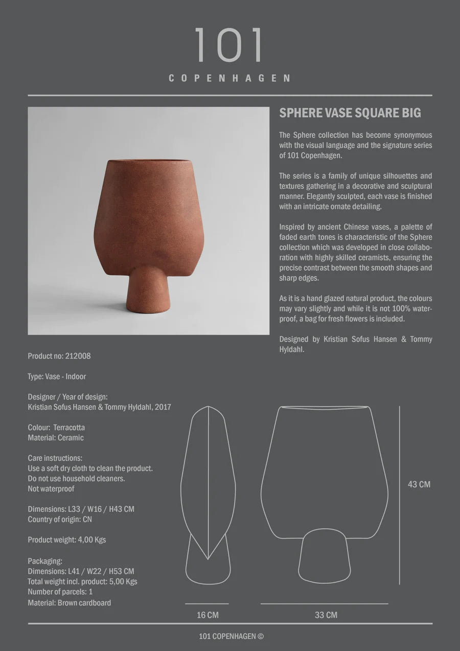 101 COPENHAGEN Βάζο Sphere Square Κεραμικό Βάζο Big Τερακότα 43x16x33 cm 101 COPENHAGEN