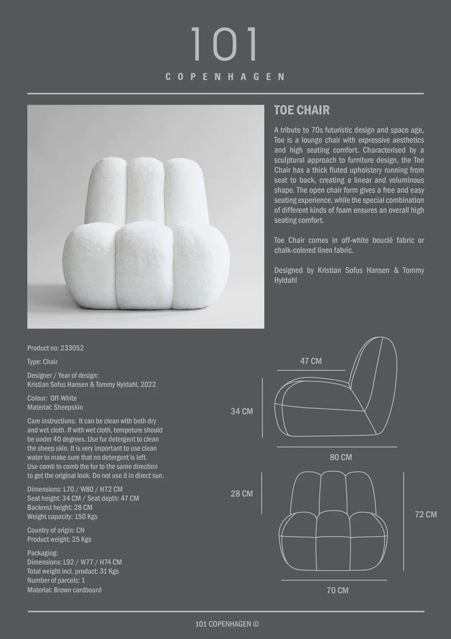 101 COPENHAGEN Πολυθρόνα Πολυθρόνα Toe Chair Sheepskin Λευκή L70xW80xH72 cm 101 COPENHAGEN