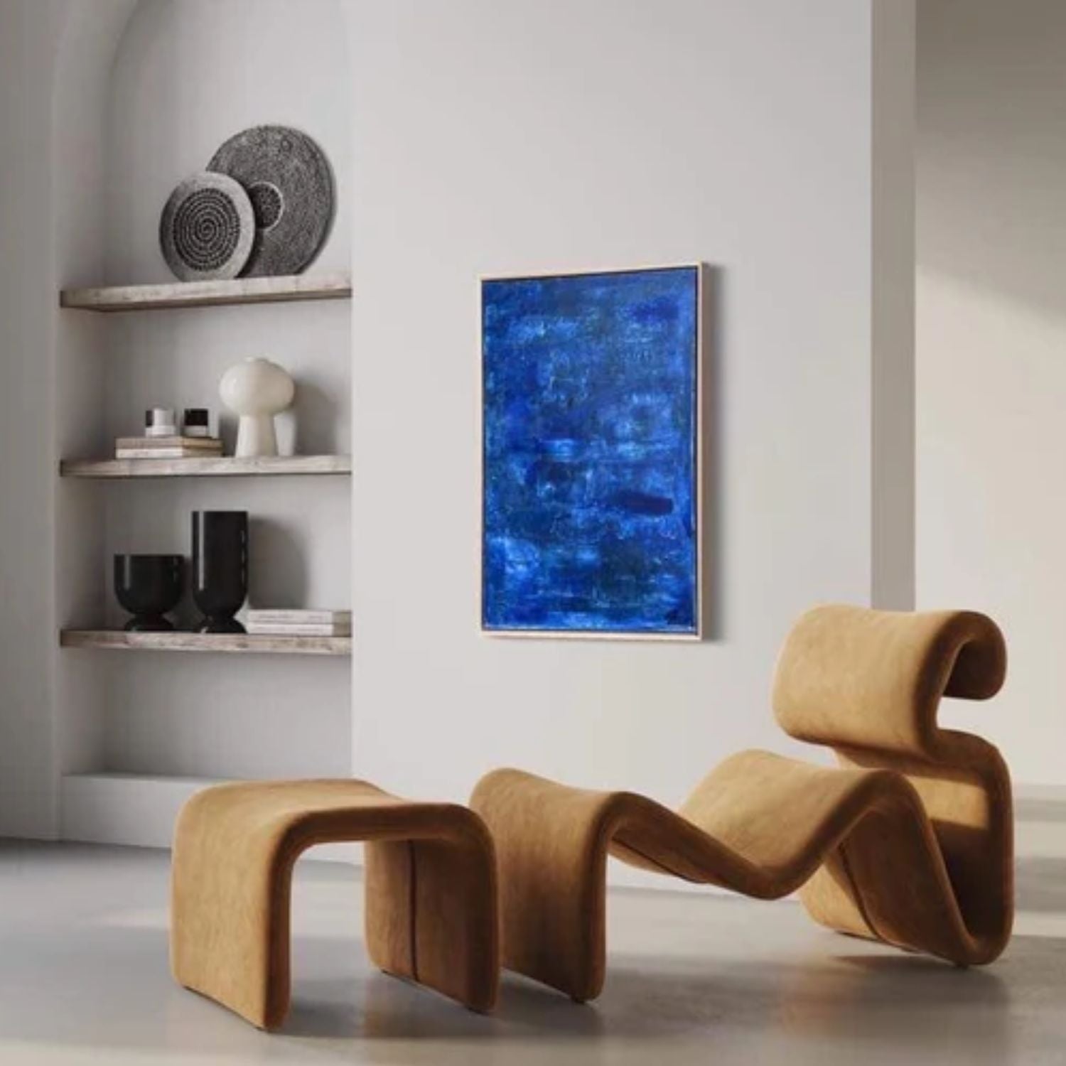 HINTSDECO Πίνακας Ζωγραφικής Πίνακας ζωγραφικής σε καμβά με ξύλινη Κορνίζα, Blue Face (70x50) Hintsdeco