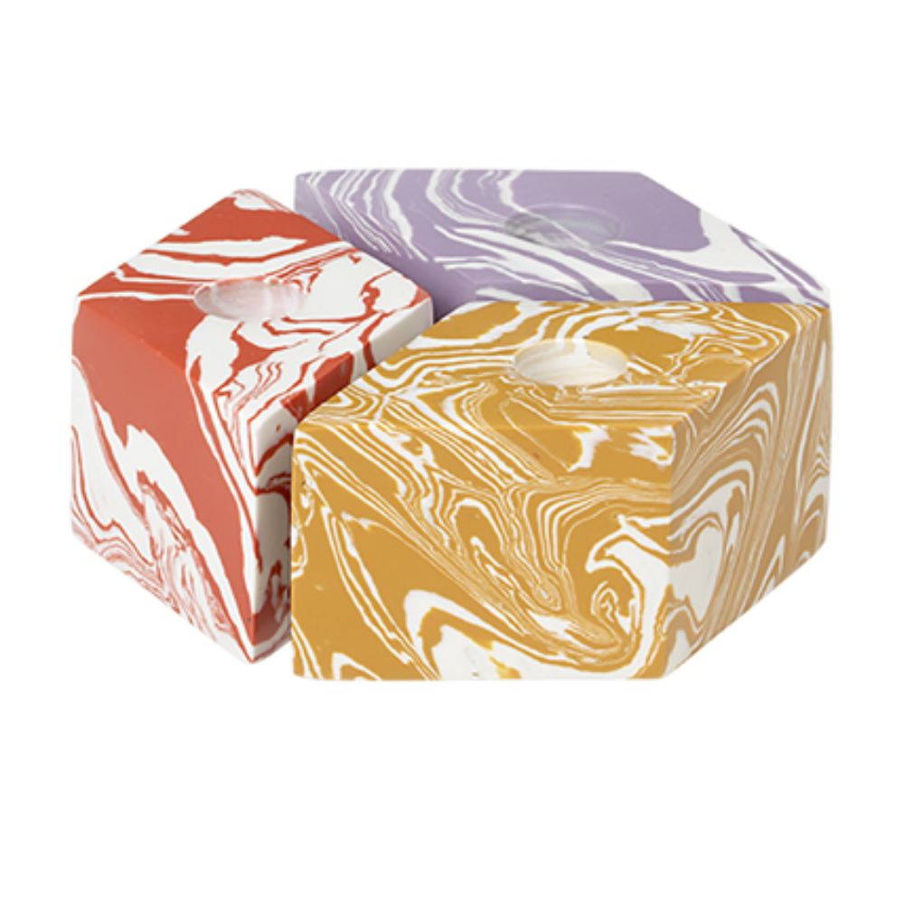 Broste Copenhagen Κηροπήγιο Κηροπήγιο Σετ 3 τμχ ISSO Μαρμάρινο Πολύχρωμο W4xL7xH3 cm Broste Copenhagen