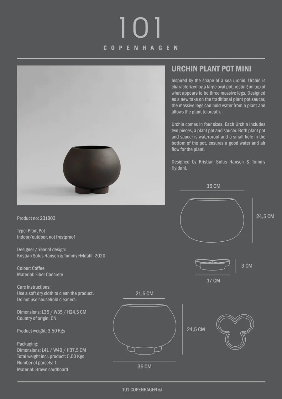 101 COPENHAGEN Κασπώ Urchin Mini Κασπώ Σκούρο Καφέ Σκυρόδεμα 35x35x24.5cm 101 COPENHAGEN