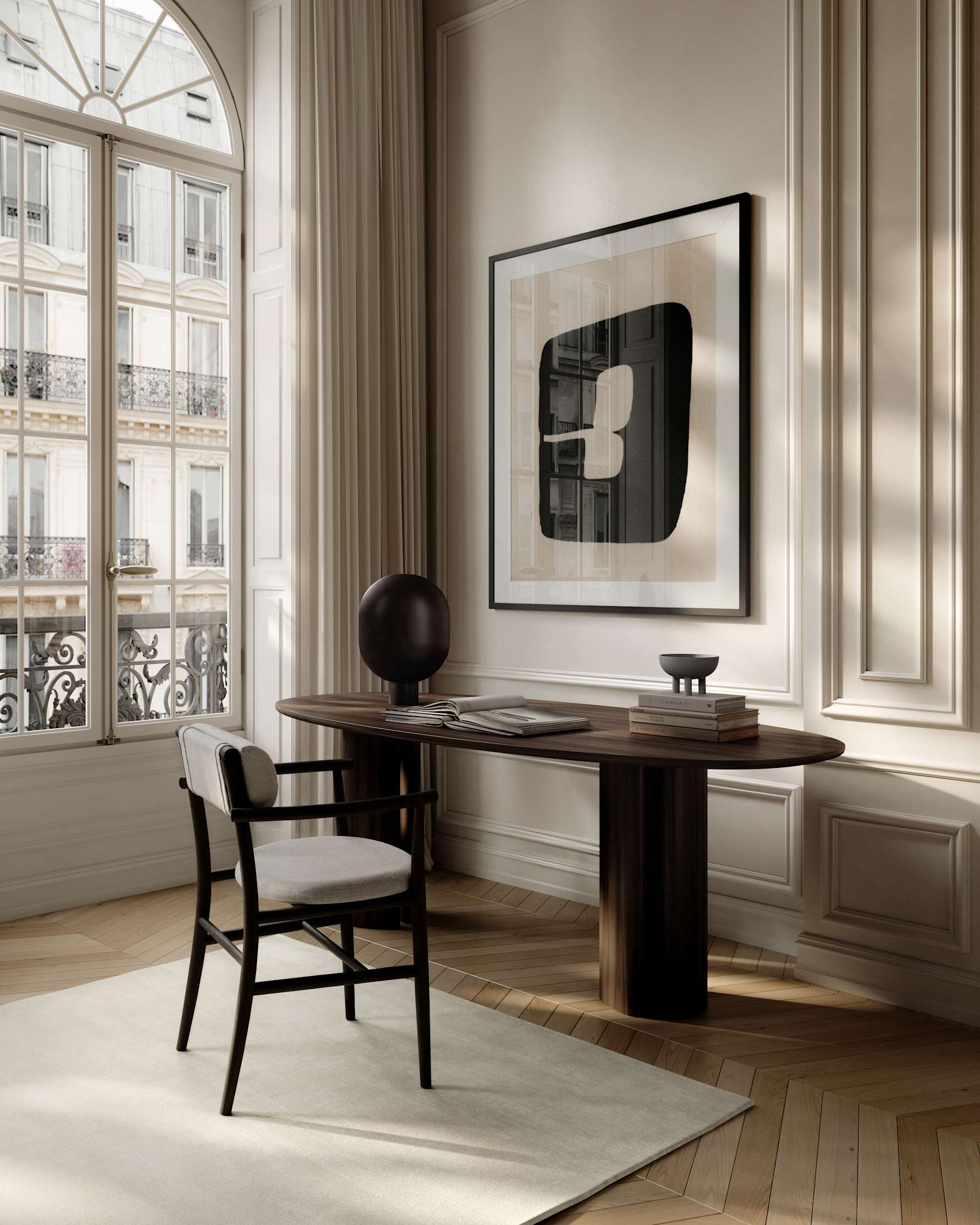 Καρέκλα Τραπεζαρίας Με Μπράτσα Namα - Δρυς Coffee Black Μπεζ Λινό Ύφασμα H79,5 x W54 x L58 cm 101 COPENHAGEN