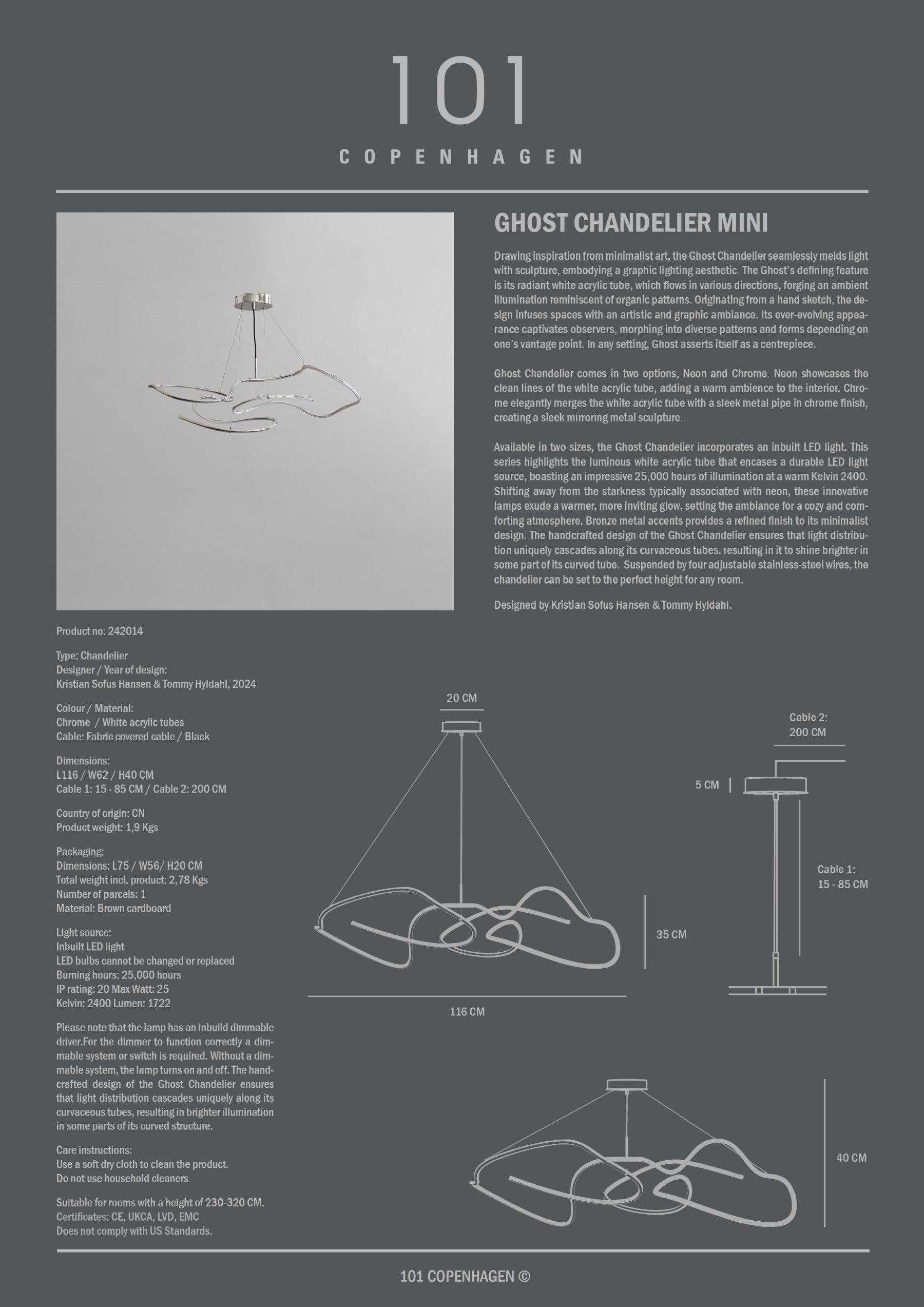 Φωτιστικό Οροφής Ghost Chandelier Mini - Chrome LED H40 x W62 x L116 cm 101 COPENHAGEN