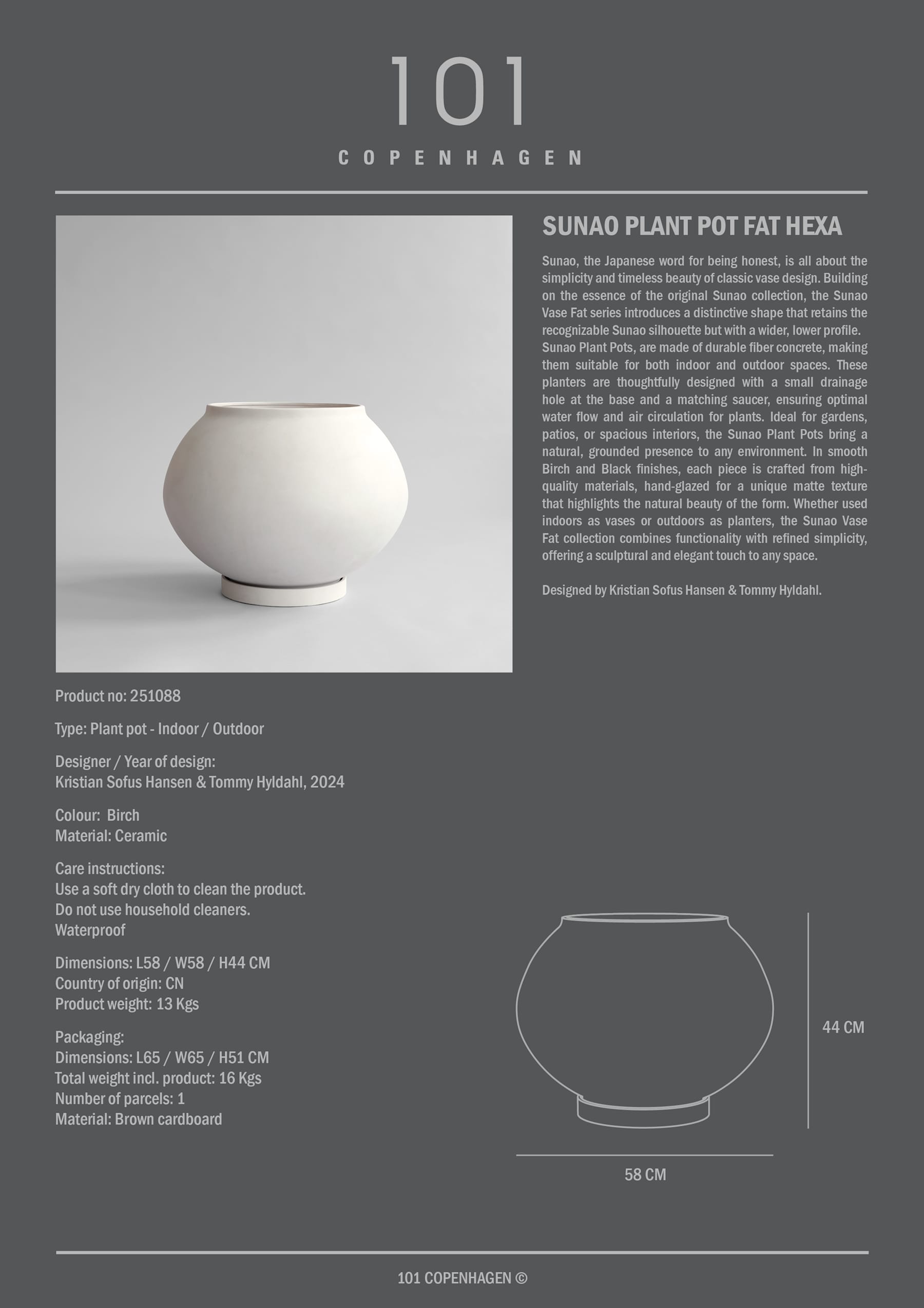 Γλάστρα Sunao Fat Hexa / Κεραμική / Λευκή L58 x W58 x H44 101 COPENHAGEN