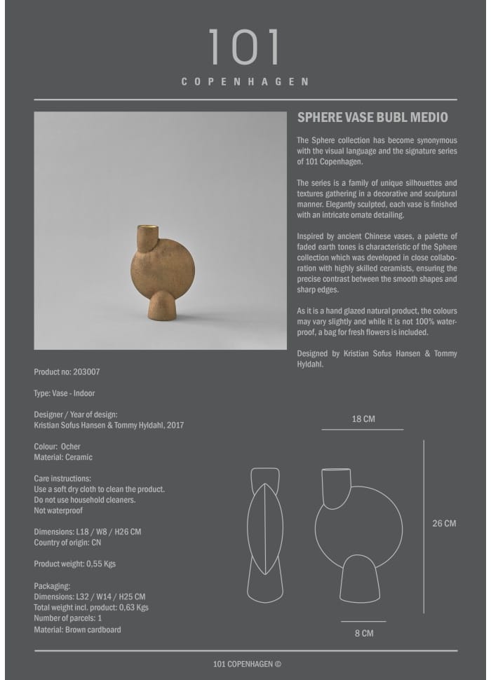 Sphere Bubl Ceramic Decorative Vase Ocher, 26x18x8cm 101 COPENHAGEN