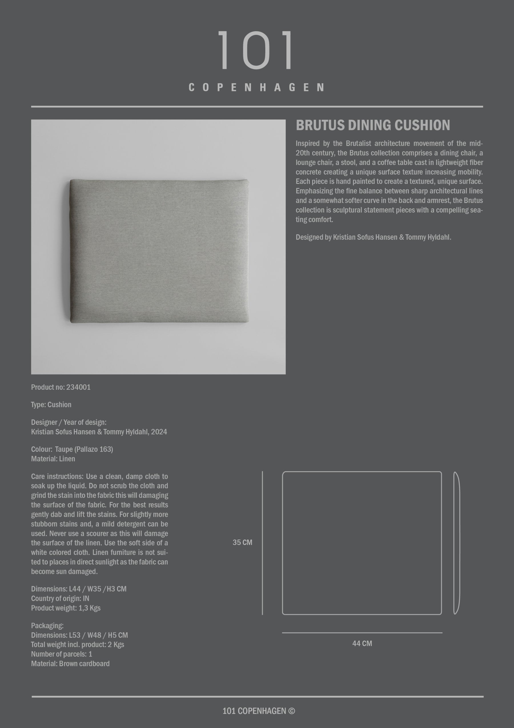 101 COPENHAGEN Μαξιλάρι Μαξιλάρι Τραπεζαρίας Brutus - Taupe Sun proof (Pallazo 163) 44x35 101 COPENHAGEN