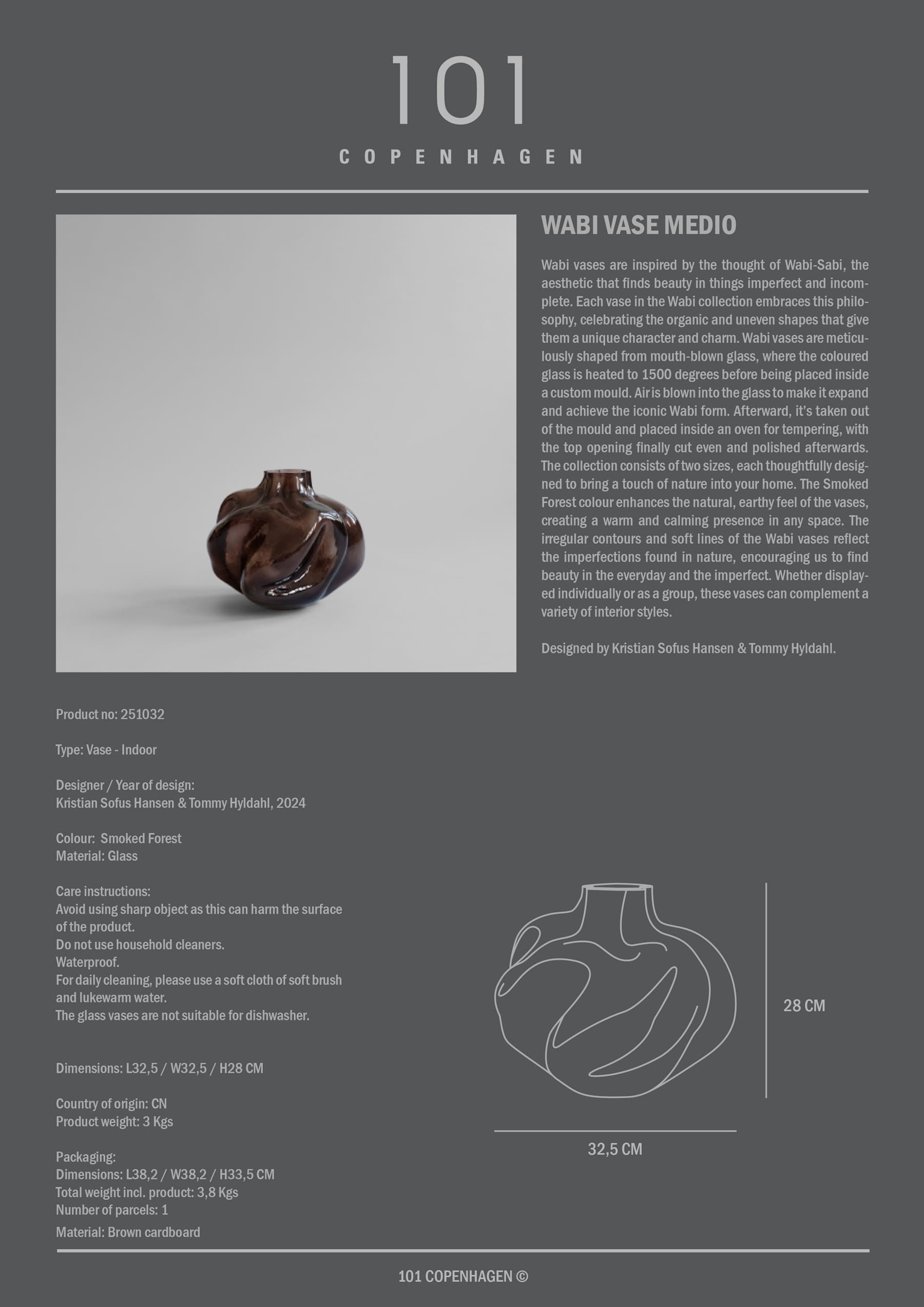 101 COPENHAGEN ΒΑΖΟ Βάζο Wabi Medio Smoked Forest L32,5 x W32,5 x H28 101 COPENHAGEN