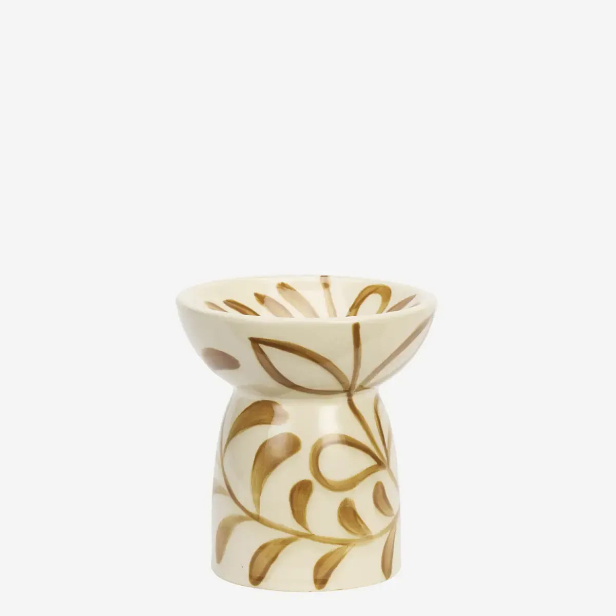 Κηροπήγιο Hand-Painted Candle Holder - Κεραμικό Off-White Ανοιχτό Καφέ Ø13 x H15 cm Madam Stoltz