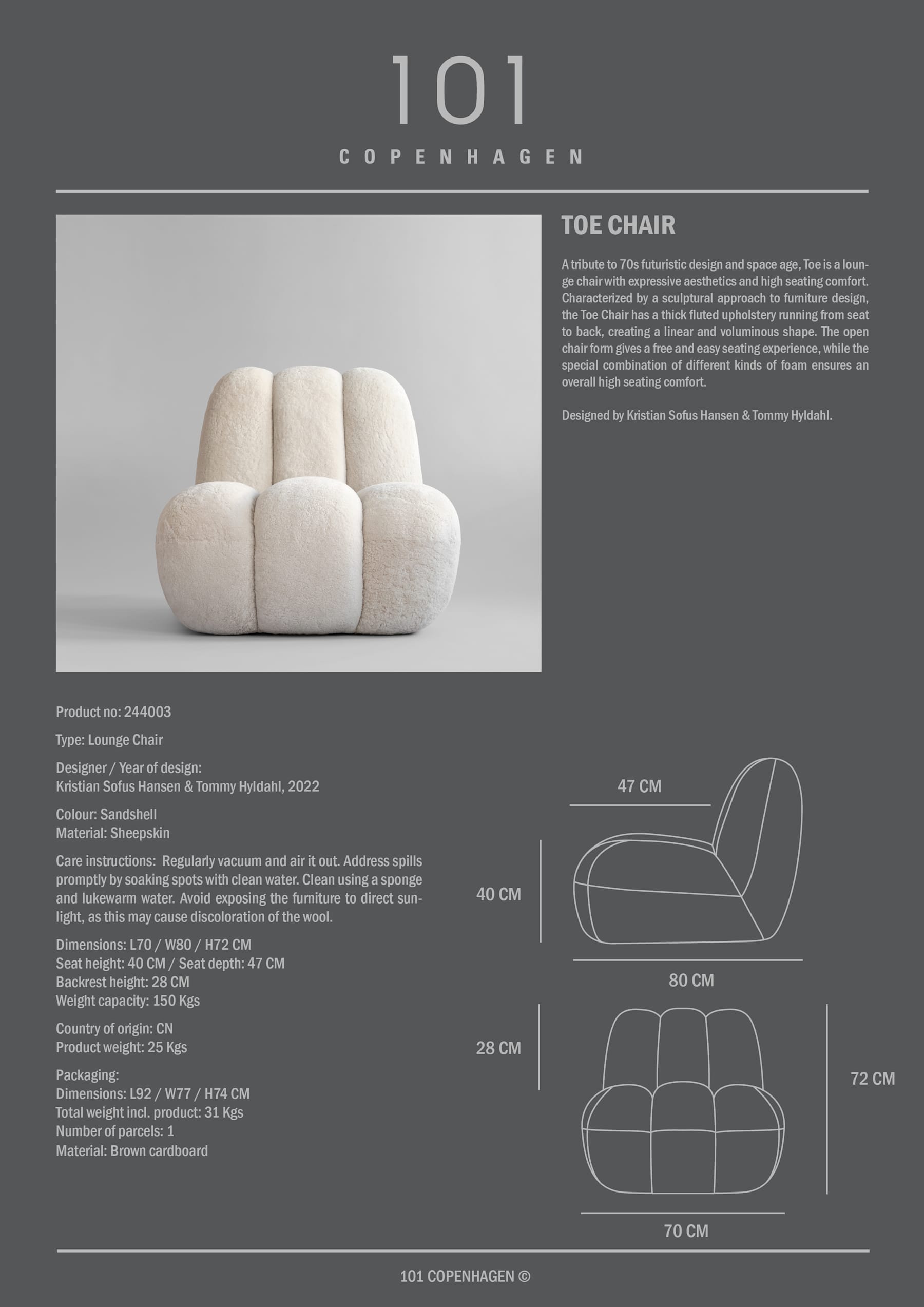 Πολυθρόνα Toe Chair / Sandshell / Sheepskin H72 cm x W80 cm x L70 cm 101 COPENHAGEN