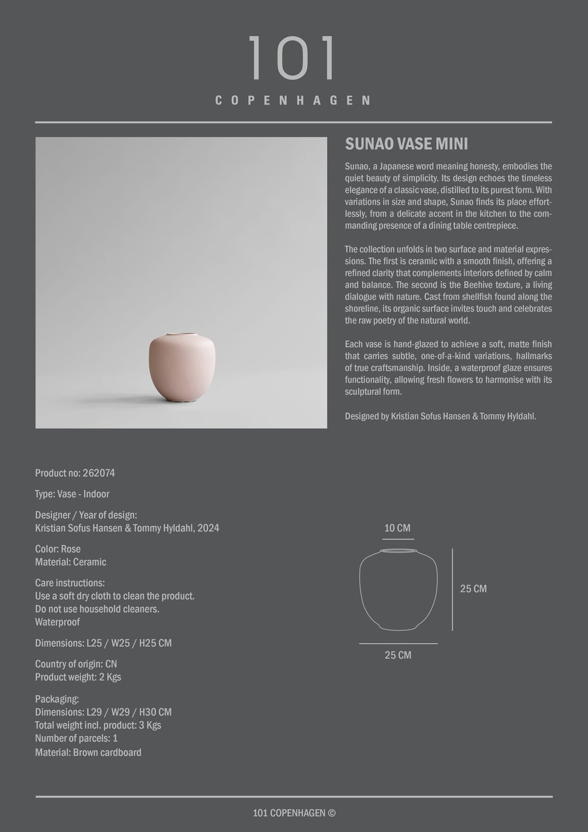 Βάζο Sunao Mini - Κεραμικό Ανοιχτό Ροζ H25 x W25 x L25 cm 101 COPENHAGEN