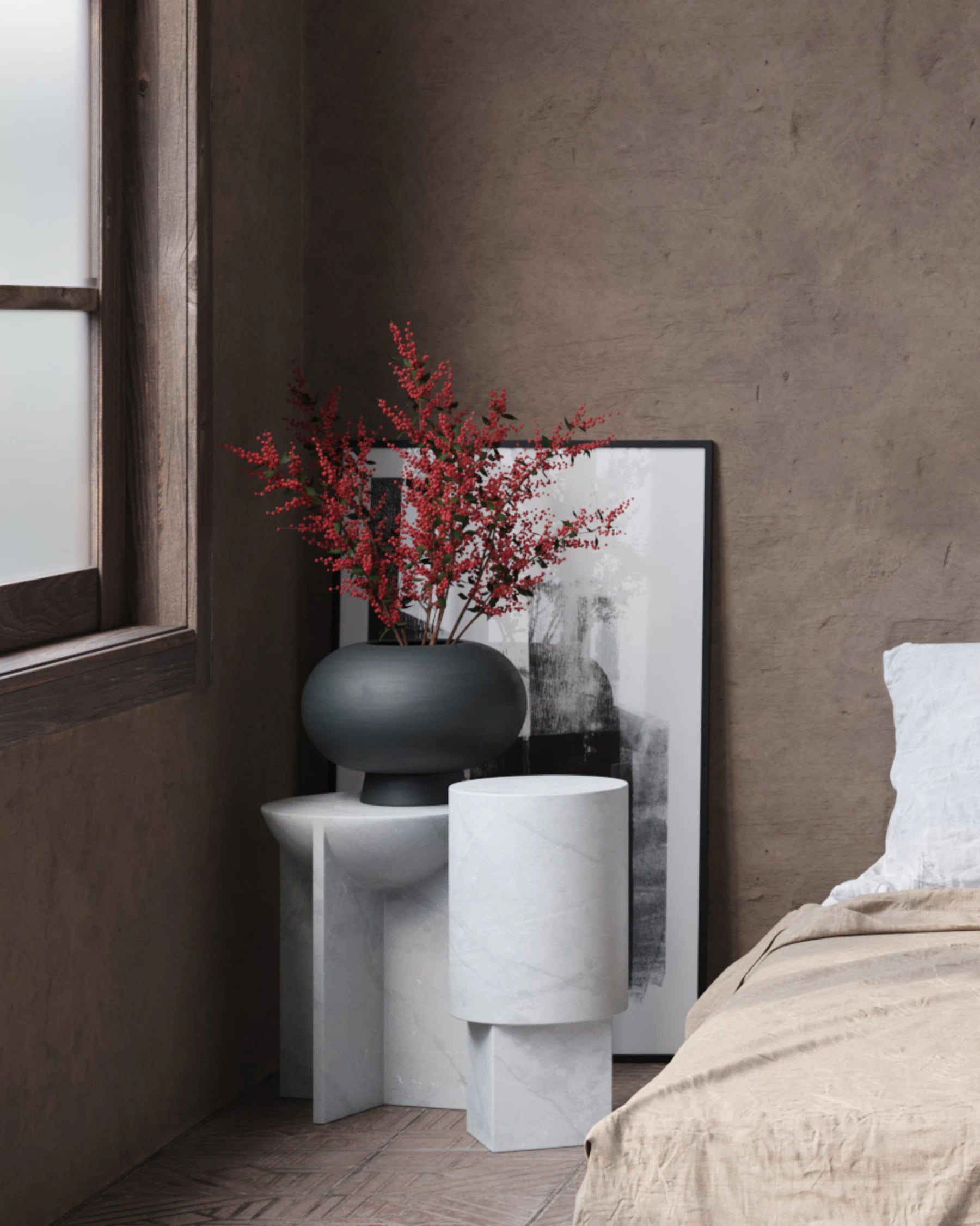 101 COPENHAGEN Coffee Table Τραπέζι Column Table Μαρμάρινο Άσπρο L25xW25xH51 cm 101 COPENHAGEN