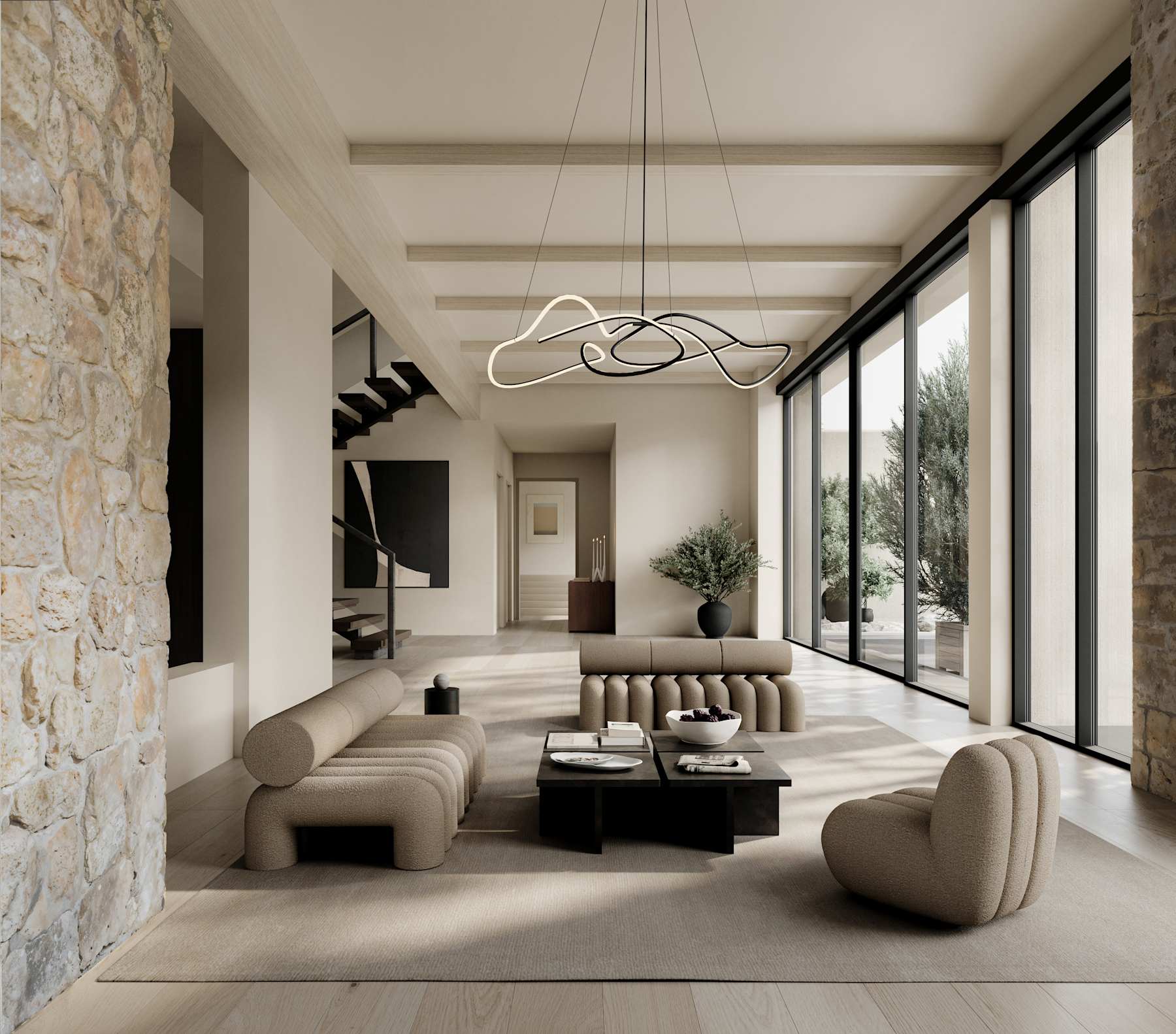 Πολυθρόνα Σαλονιού Foku - Μπουκλέ Ύφασμα Smoked Sand H70 x W65 x L90 cm 101 COPENHAGEN