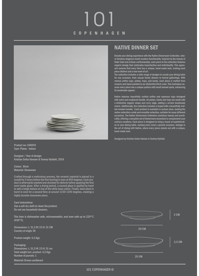 101 COPENHAGEN Πιάτα Πιάτα Native Dinner Set Of 8 Κεραμικό Άσπρο Birch L20/ W20/ H2 cm, L25/ W25/ H2,5 CM 101 COPENHAGEN
