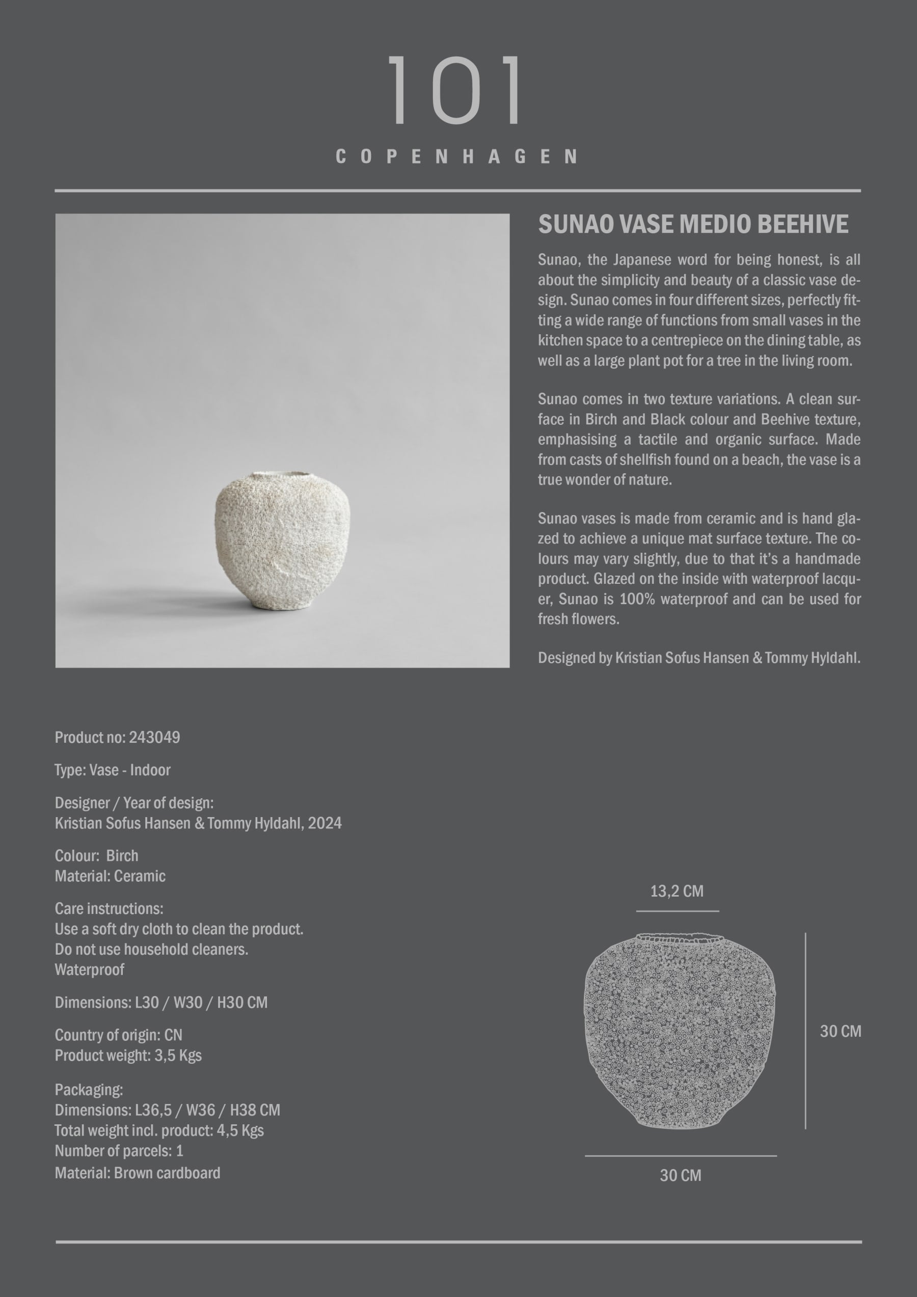 101 COPENHAGEN ΒΑΖΟ Βάζο Sunao Μεσαίο Κηρήθρα 30x30x13.2 101 COPENHAGEN