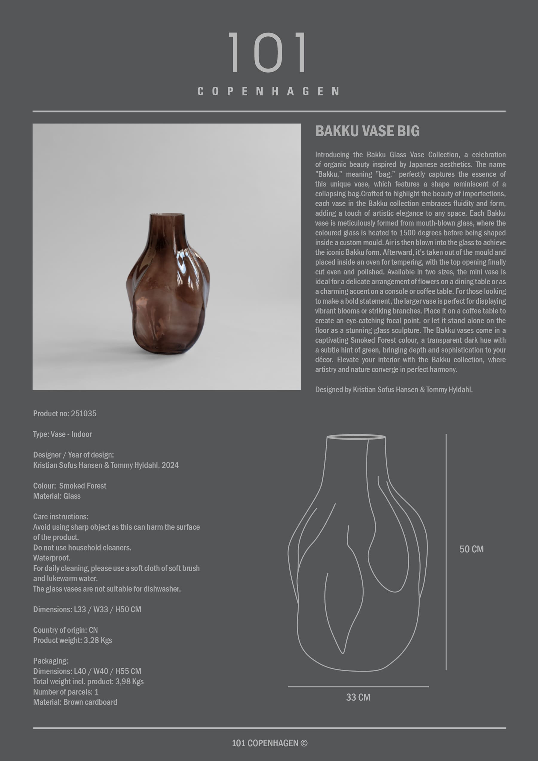 Βάζο Bakku / Μεγάλο / Smoked Forest L33 x W33 x H50 101 COPENHAGEN