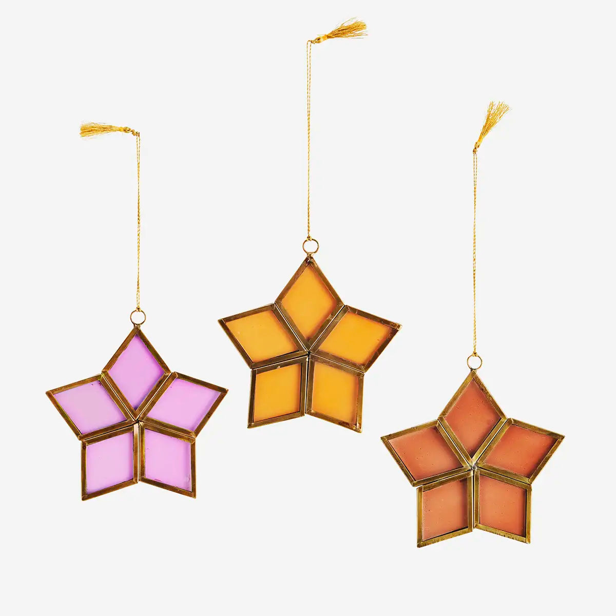 Χριστουγεννιάτικα Διακοσμητικά Αστέρια - Γυαλί Μέταλλο Ροζ Καφέ Πορτοκαλί Σετ Των 12 Ø13 cm MADAM STOLTZ