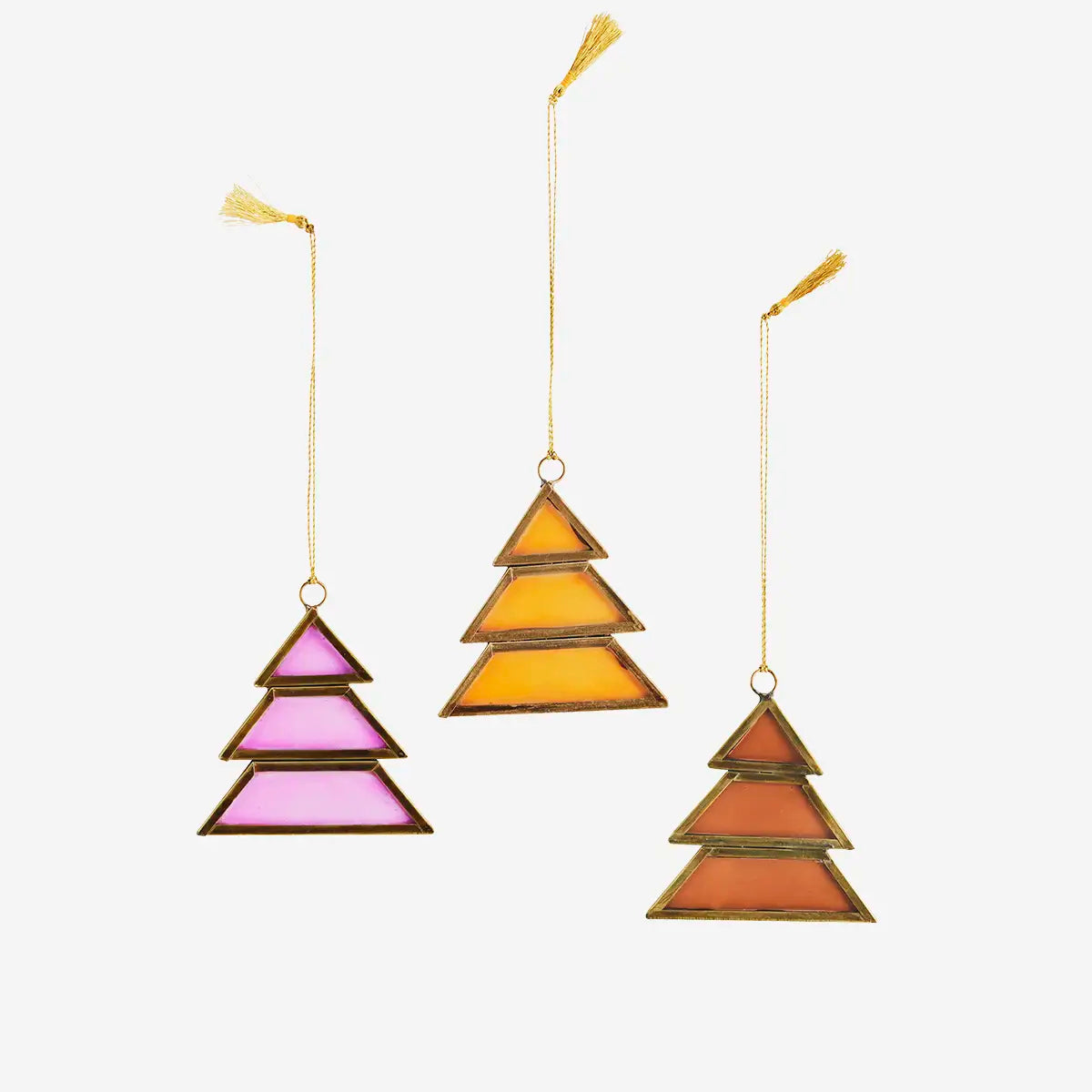 Χριστουγεννιάτικα Διακοσμητικά Δέντρα - Γυαλί Μέταλλο Ροζ Καφέ Πορτοκαλί Σετ Των 12 H7 cm MADAM STOLTZ