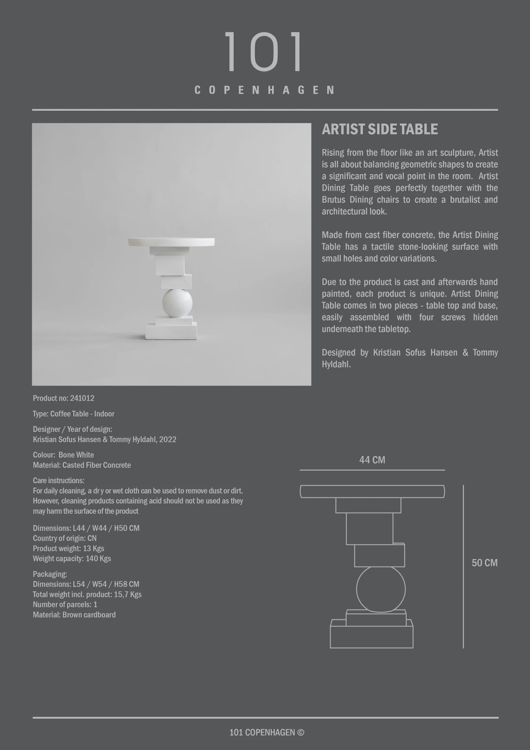 101 COPENHAGEN Τραπεζαρία Copy of Τραπεζαρία Artist Σκούρο Καφέ Σκυρόδεμα L120xW120xH78 cm 101 COPENHAGEN