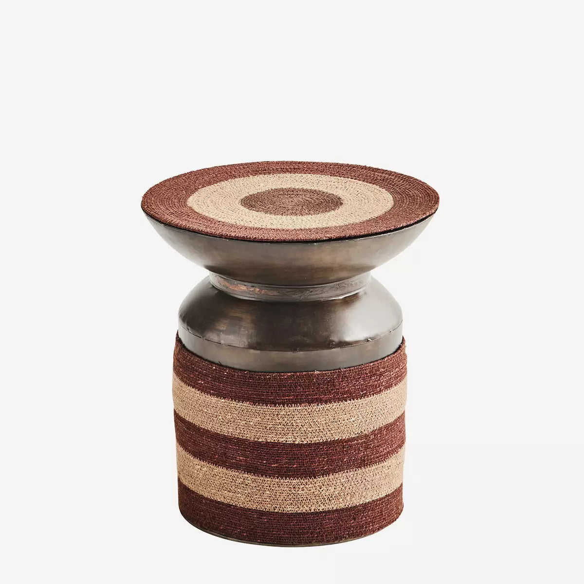 MADAM STOLTZ Σκαμπό Σκαμπό Μεταλλικό/Γρασίδι Moonj Καφέ/Μπέζ D:41x45 cm MADAM STOLTZ