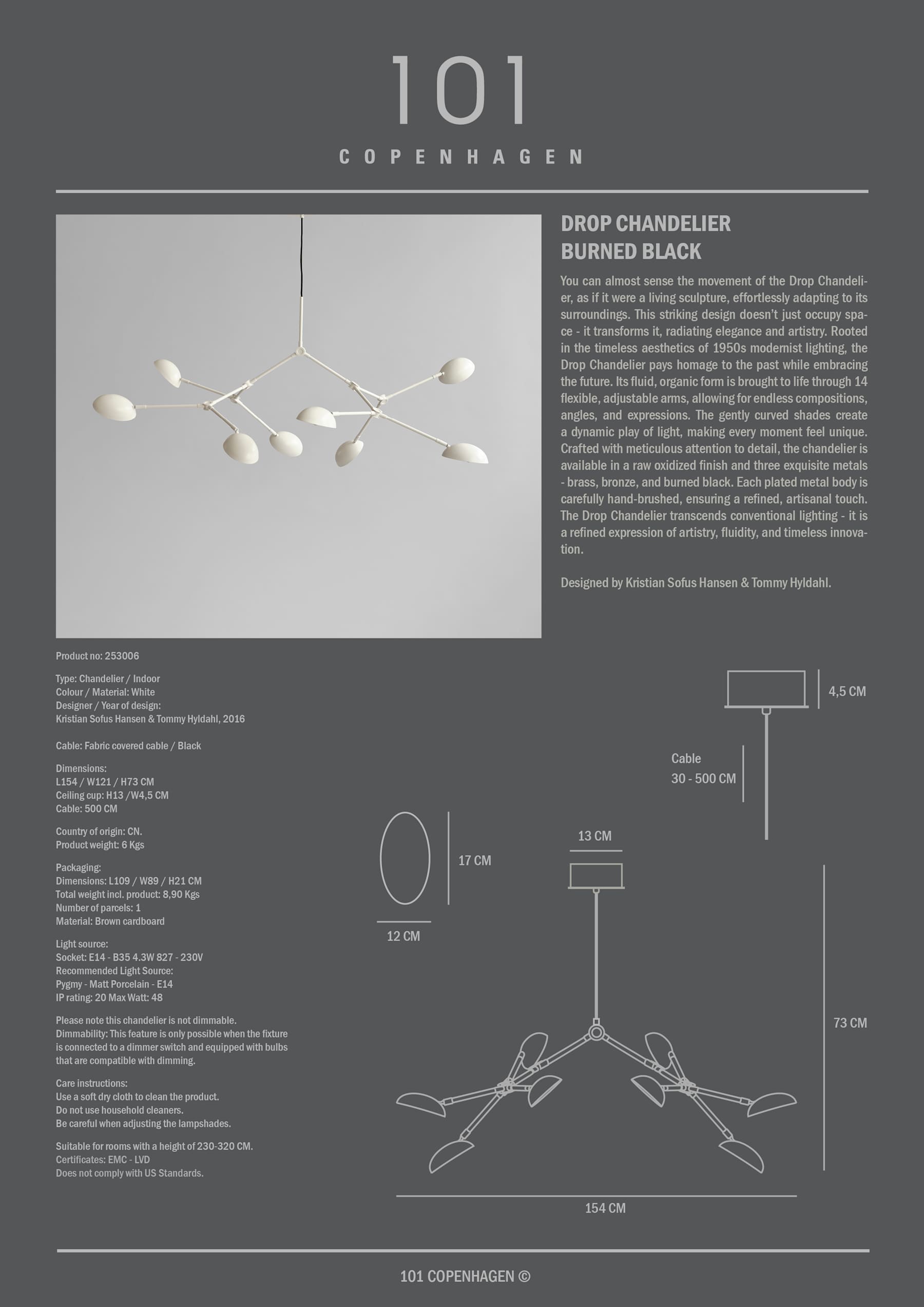 Φωτιστικό Οροφής Drop - Λευκό Ατσάλι (5m) H73 x W121 x L154 cm 101 COPENHAGEN