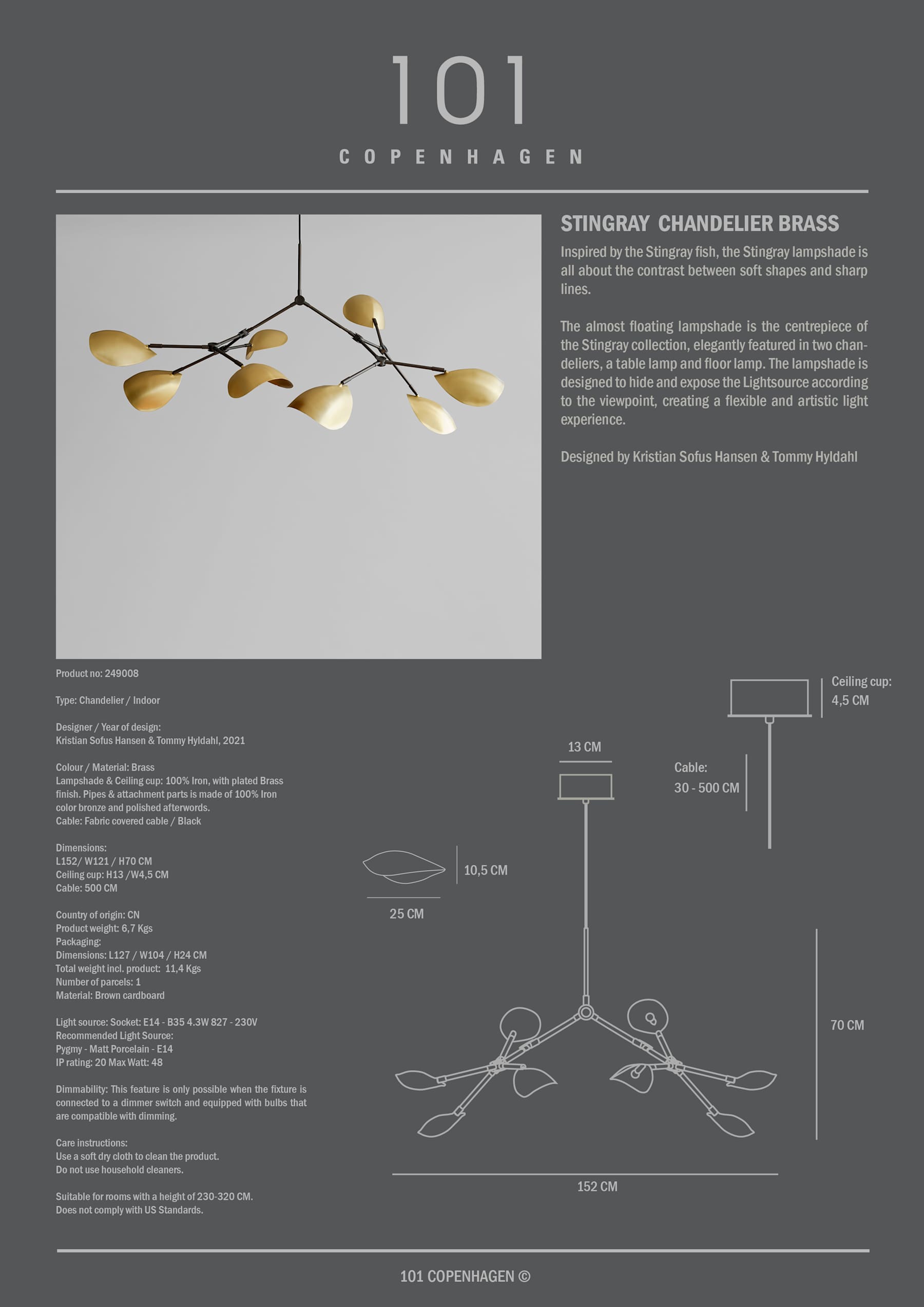 Φωτιστικό Οροφής Stingray Chandelier - Brass (5m) L152 x W121 x H70 cm 101 COPENHAGEN