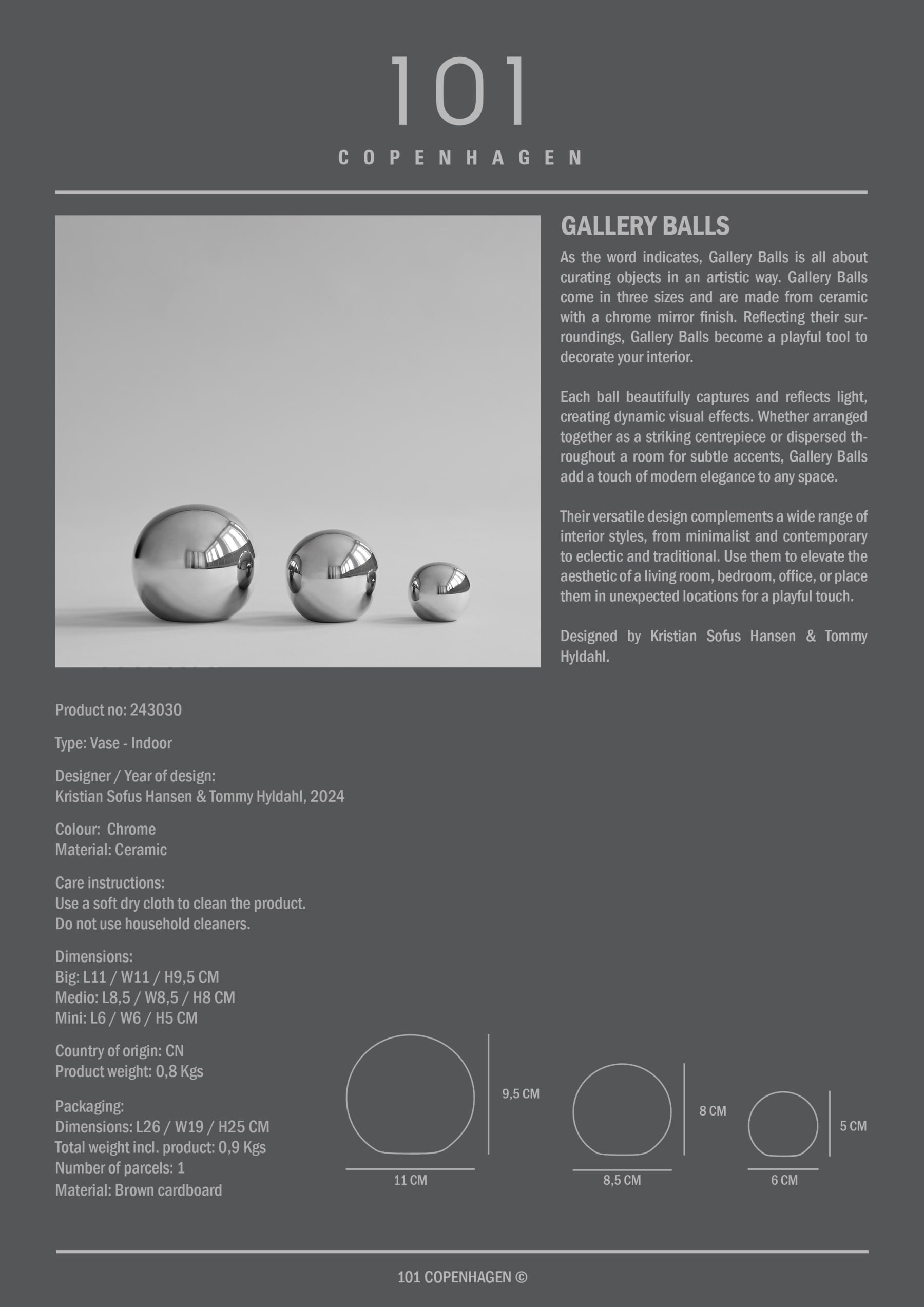 101 COPENHAGEN ΒΑΖΟ Μπάλλες Gallery Σετ 3 Chrome 101 COPENHAGEN