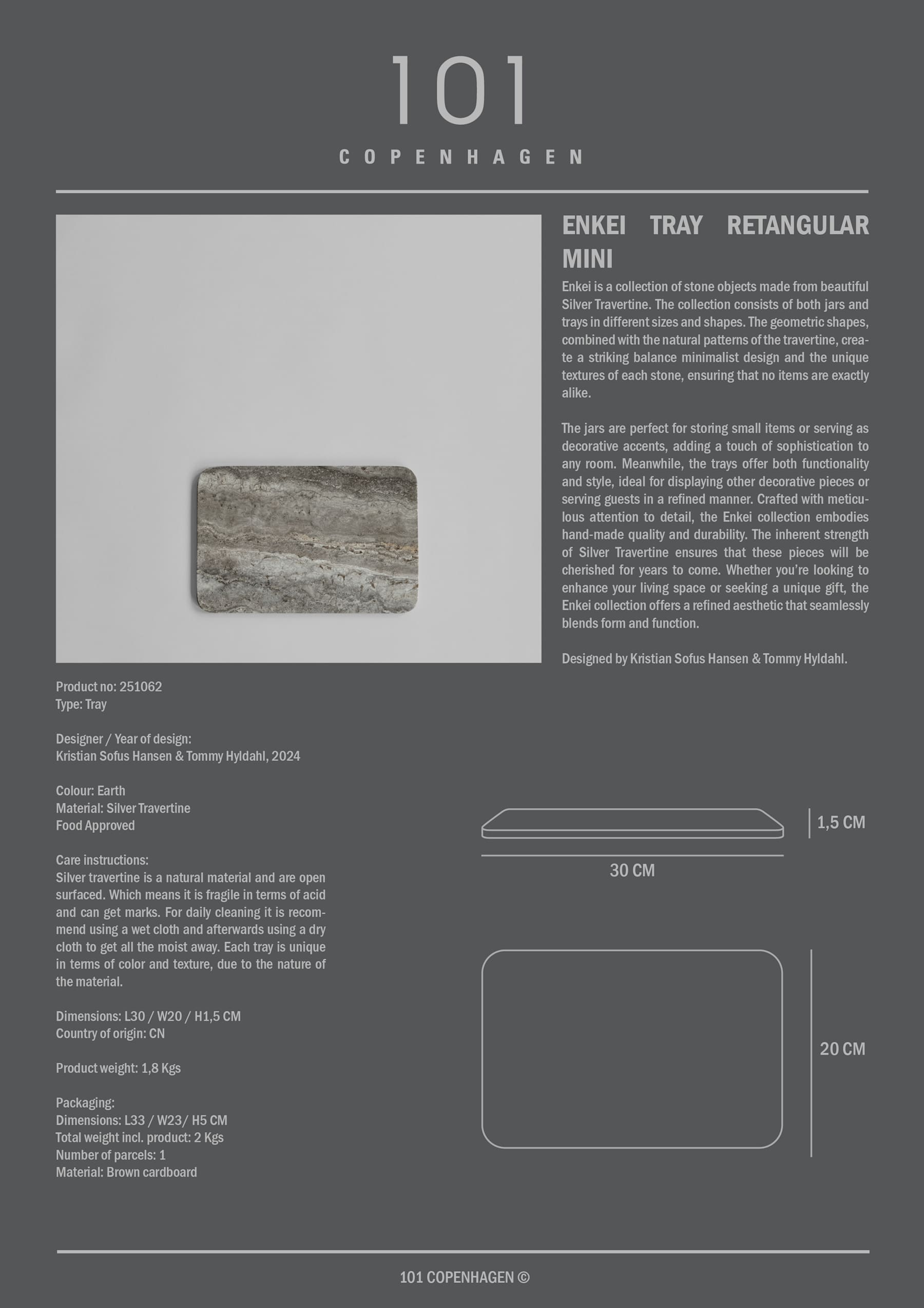 101 COPENHAGEN Δίσκος Σερβιρίσματος Δίσκος Enkei Tray Rectangular / Τραβερτίνη / Γήινες αποχρώσεις / Μικρός L30 x W20 x H1,51 01 COPENHAGEN