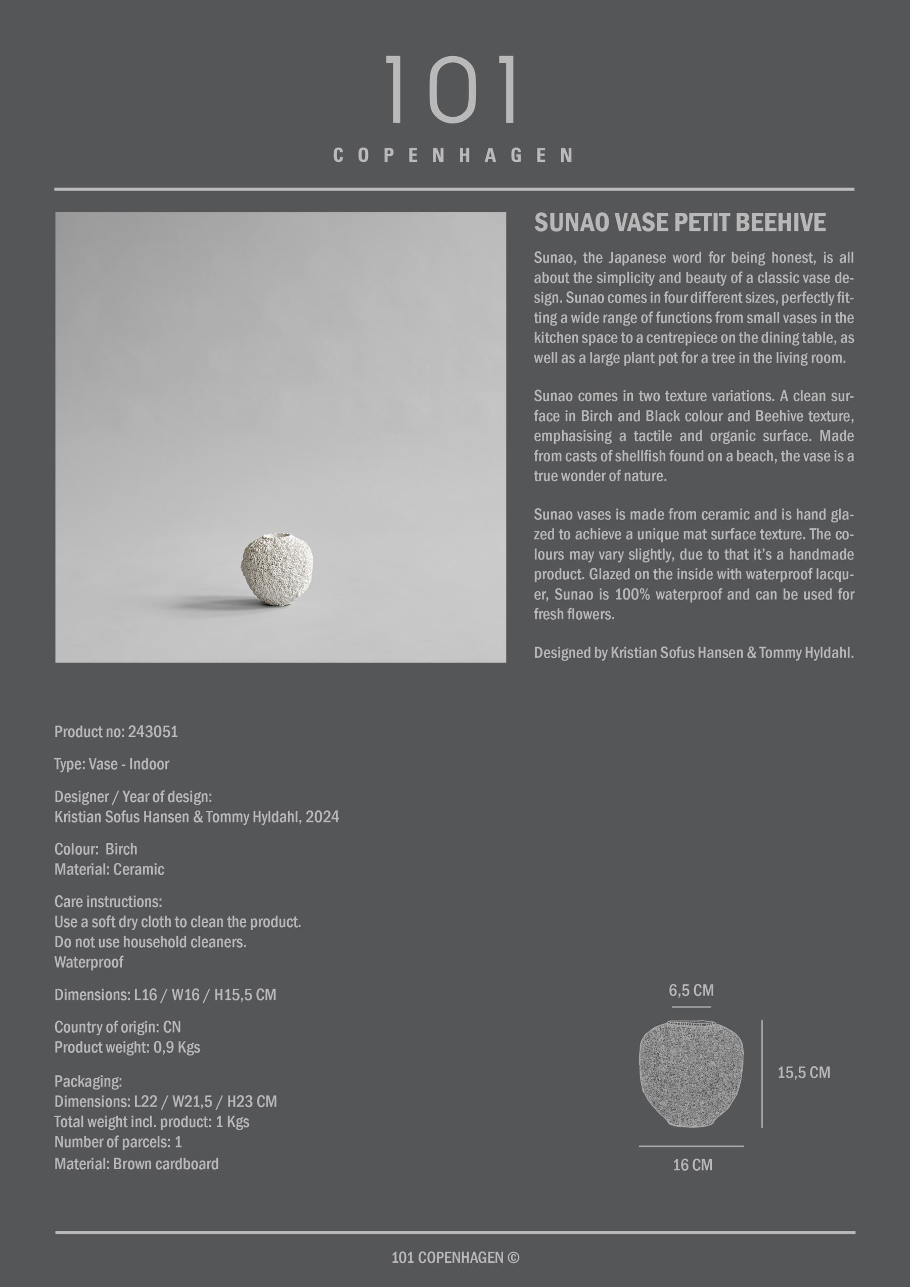 101 COPENHAGEN ΒΑΖΟ Βάζο Sunao Petit Κηρήθρα 16x15.5x6.5 101 COPENHAGEN